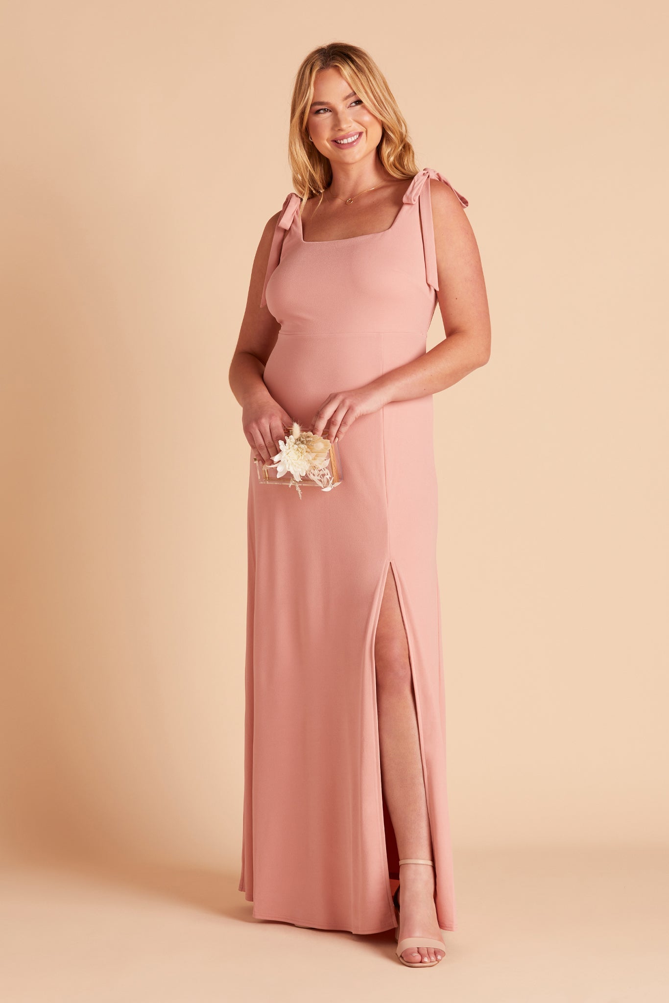 Alex convertible plus size bridesmaid dress with slit in dusty rose by Birdy Grey, front view