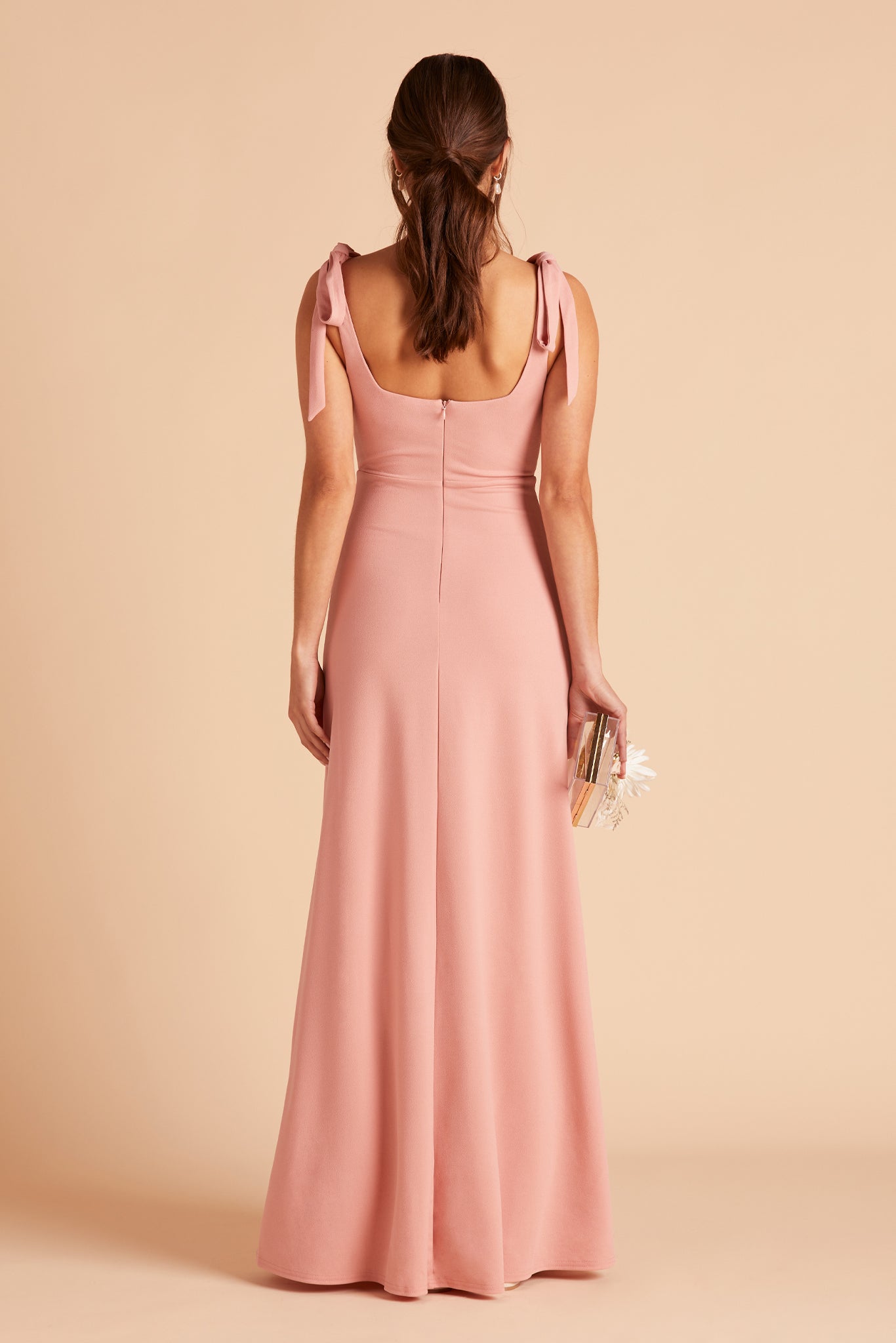 Alex convertible bridesmaid dress with slit in dusty rose crepe by Birdy Grey, back view