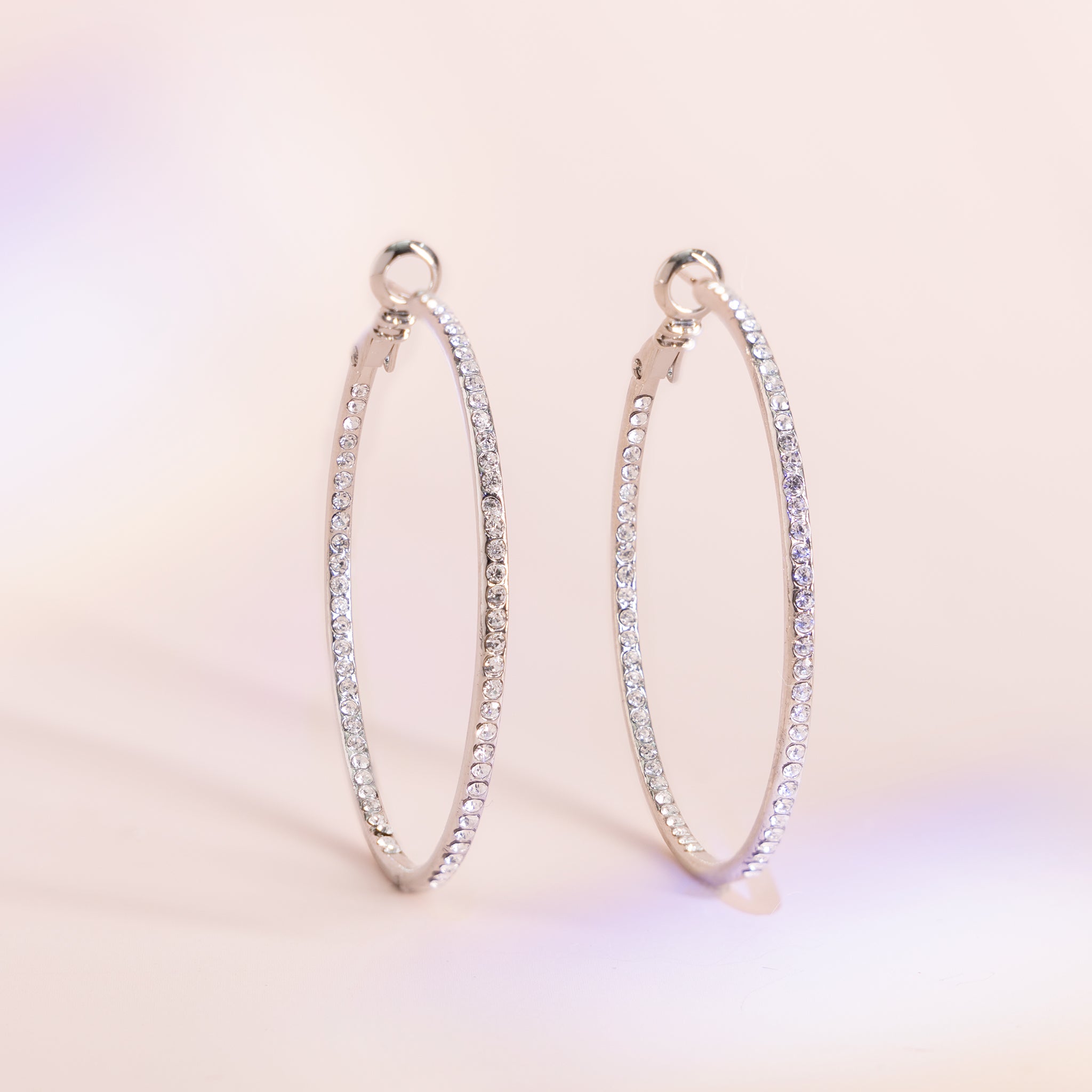 Large Lansing Pave Silver Hoops, front view