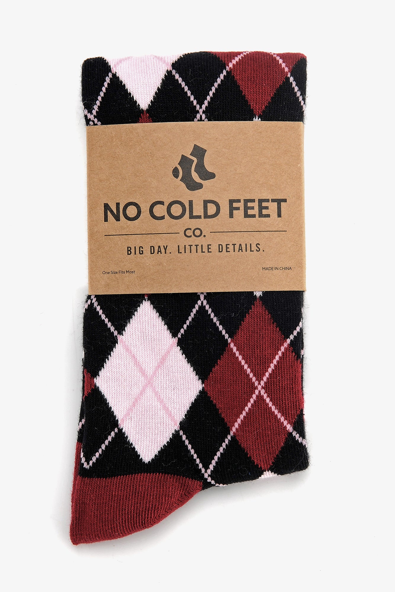 Black, Red, and Pink Argyle Groomsmen Socks by No Cold Feet