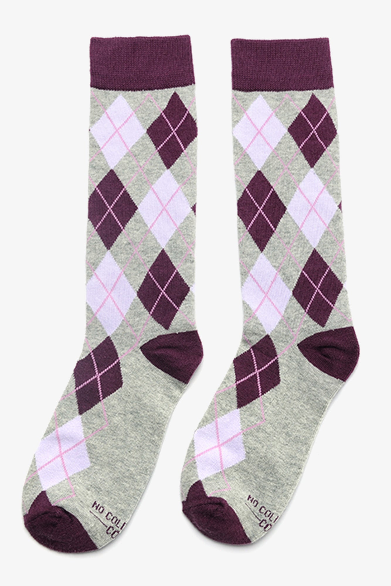 Purple and Grey Argyle Groomsmen Socks by No Cold Feet, front view