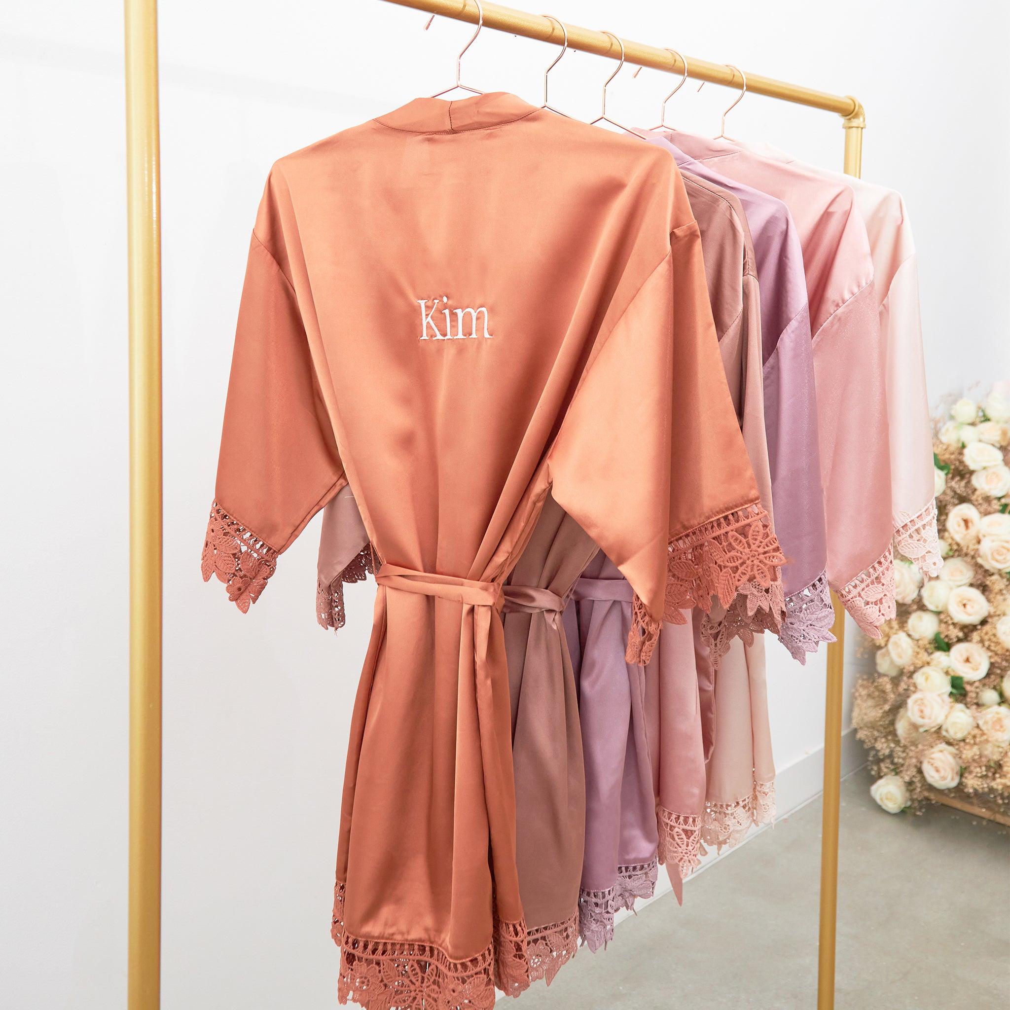 Claudine Terracotta Lace Robe