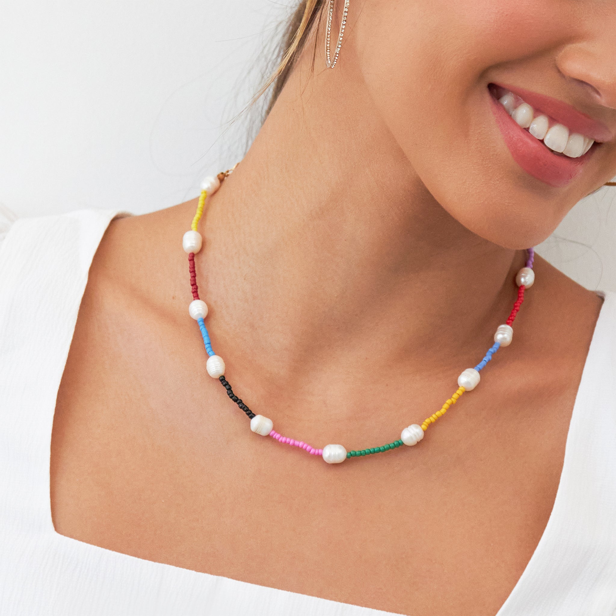 Multicolor Beads and Pearls Necklace