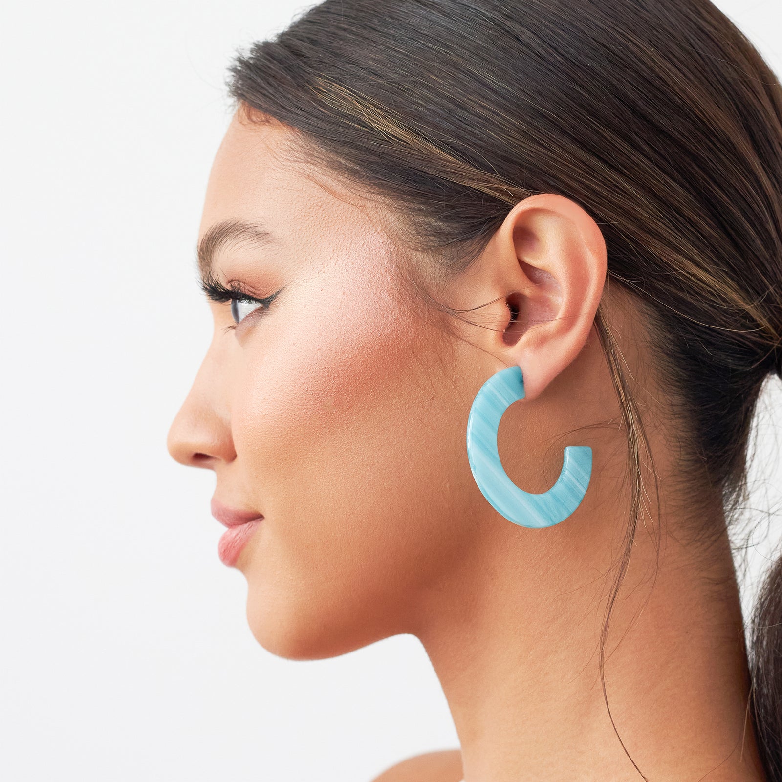Resin Hoop Earrings - Blue