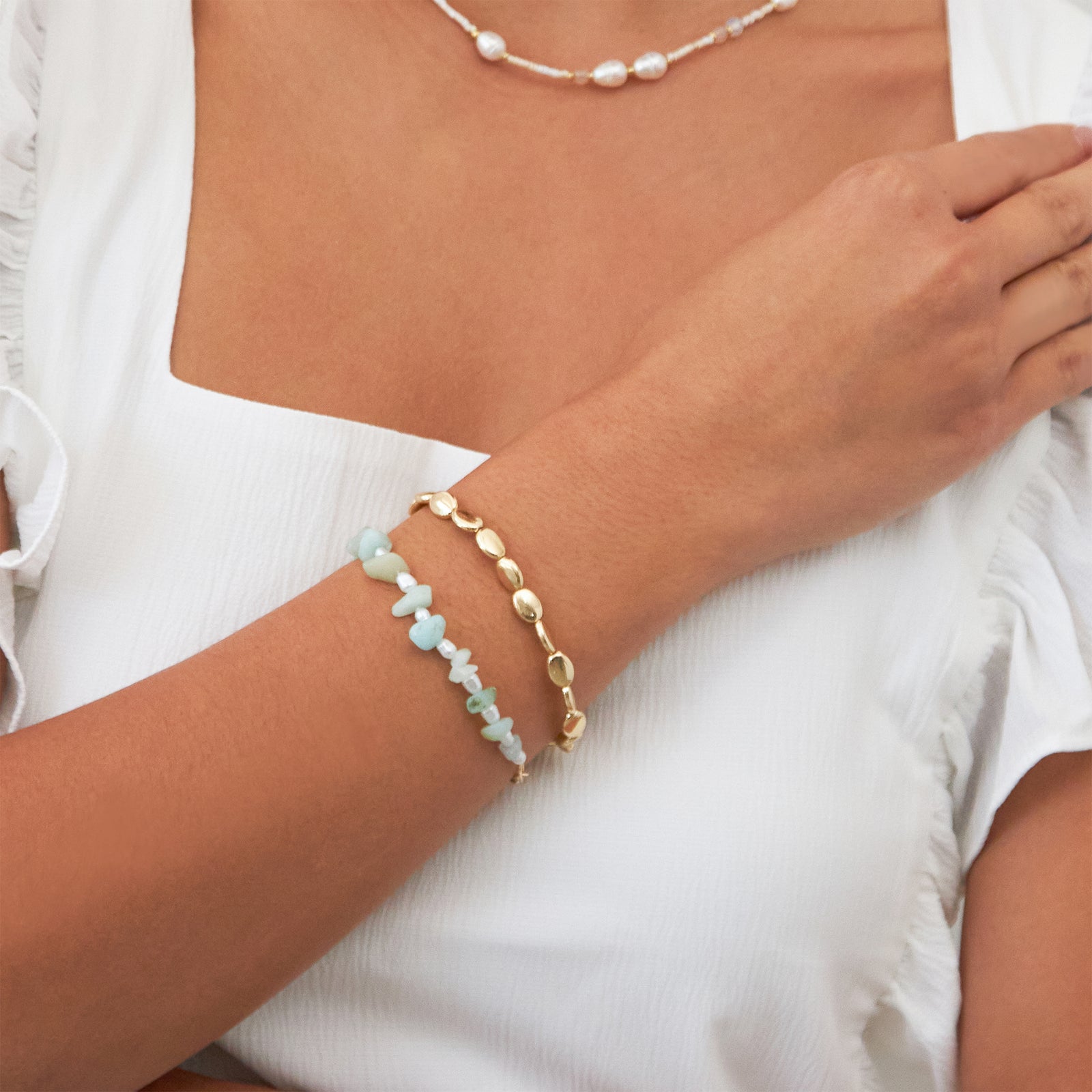 Beachy Beads and Gold Chain Bracelet Set