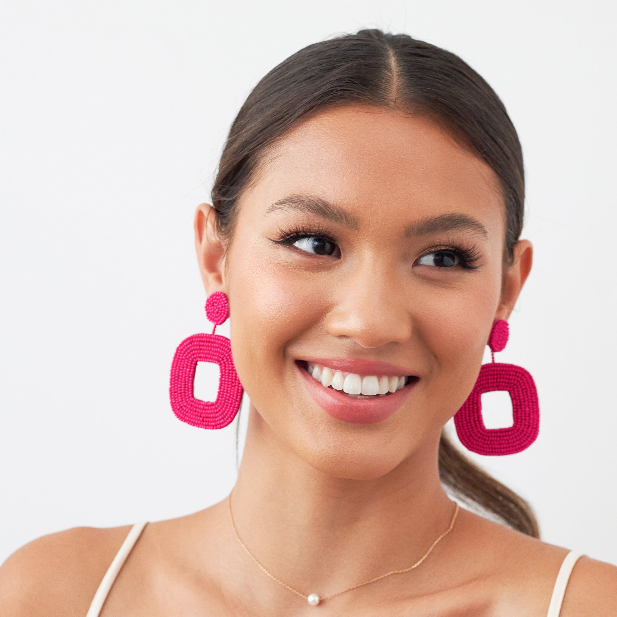Beaded Drop Earrings in Pink
