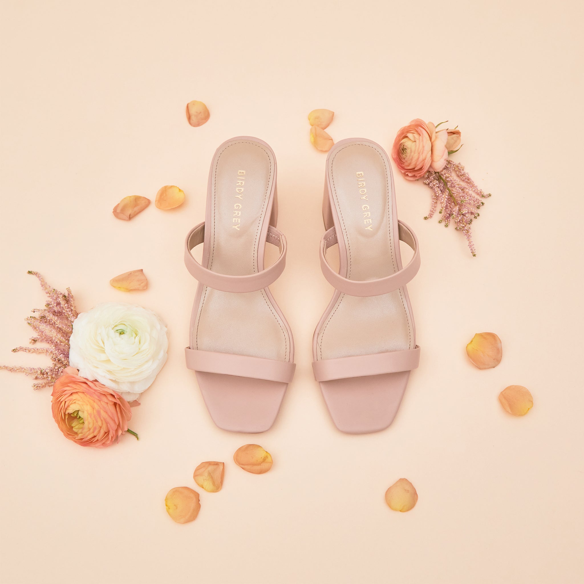Alby Low Chunky Heel in Nude Blush by Birdy Grey, top view