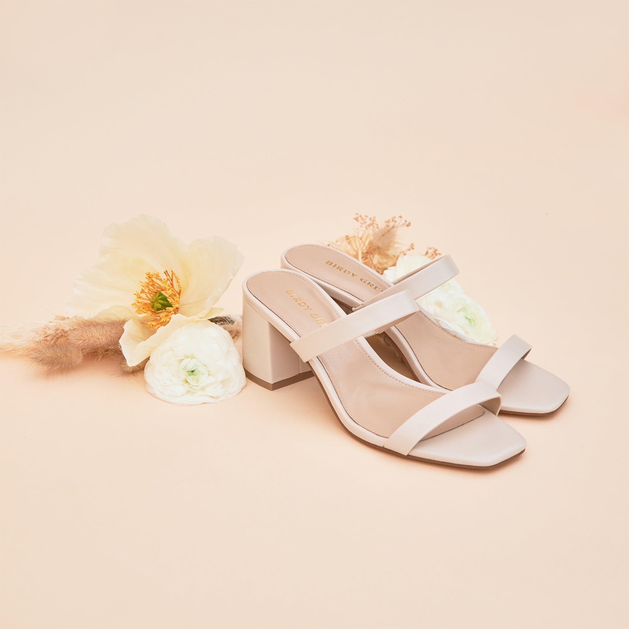 Alby Low Chunky Heel in Almond by Birdy Grey, side view