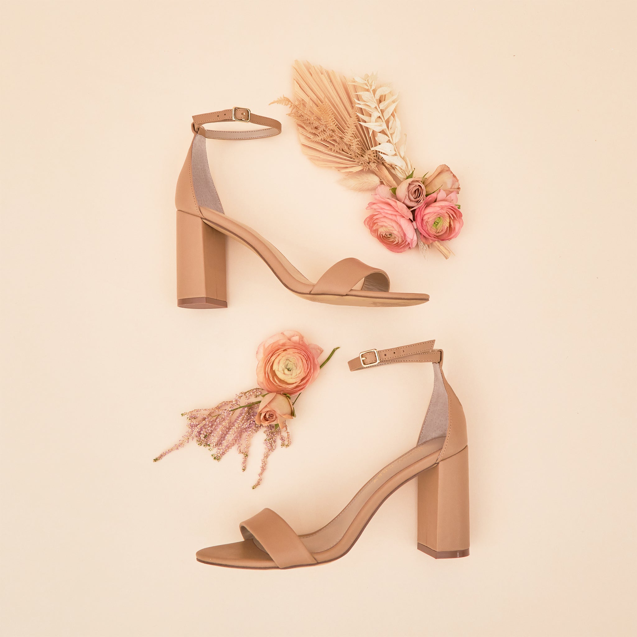 Mary High Chunky Heel in nude latte by Birdy Grey, side view