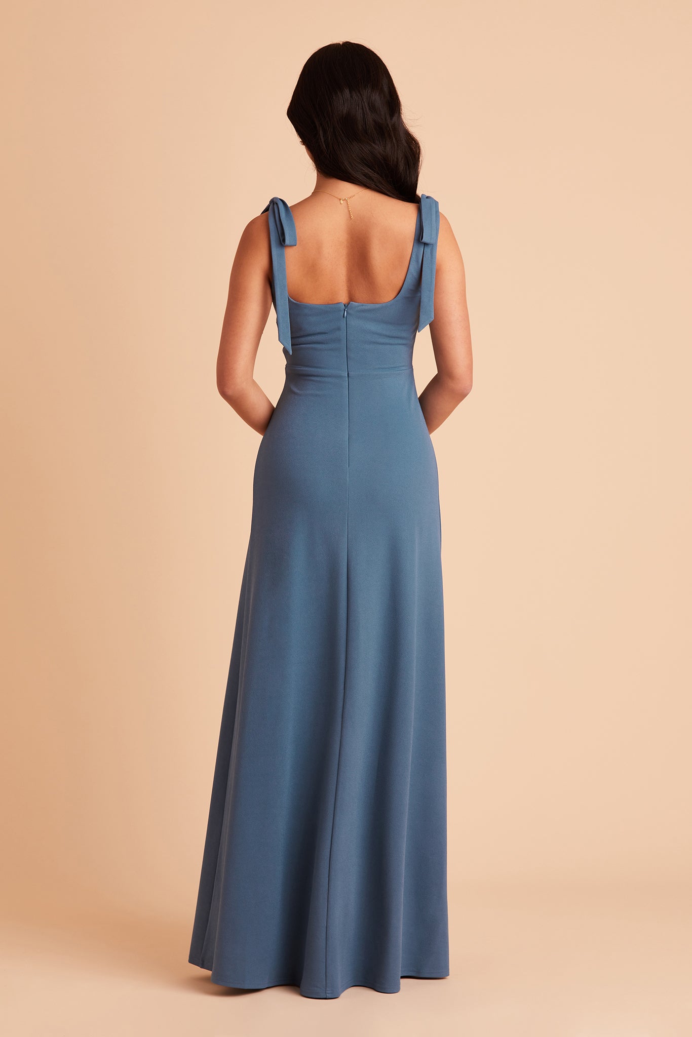 Alex convertible bridesmaid dress with slit in twilight crepe by Birdy Grey, back view