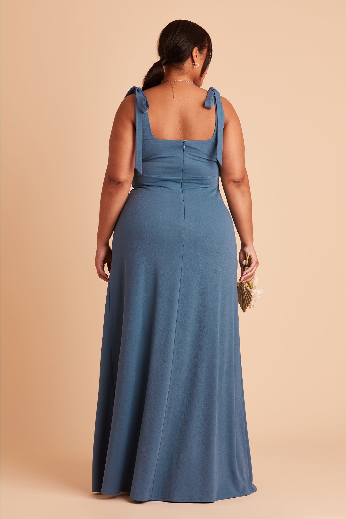 Alex convertible plus size bridesmaid dress with slit in twilight crepe by Birdy Grey, back view
