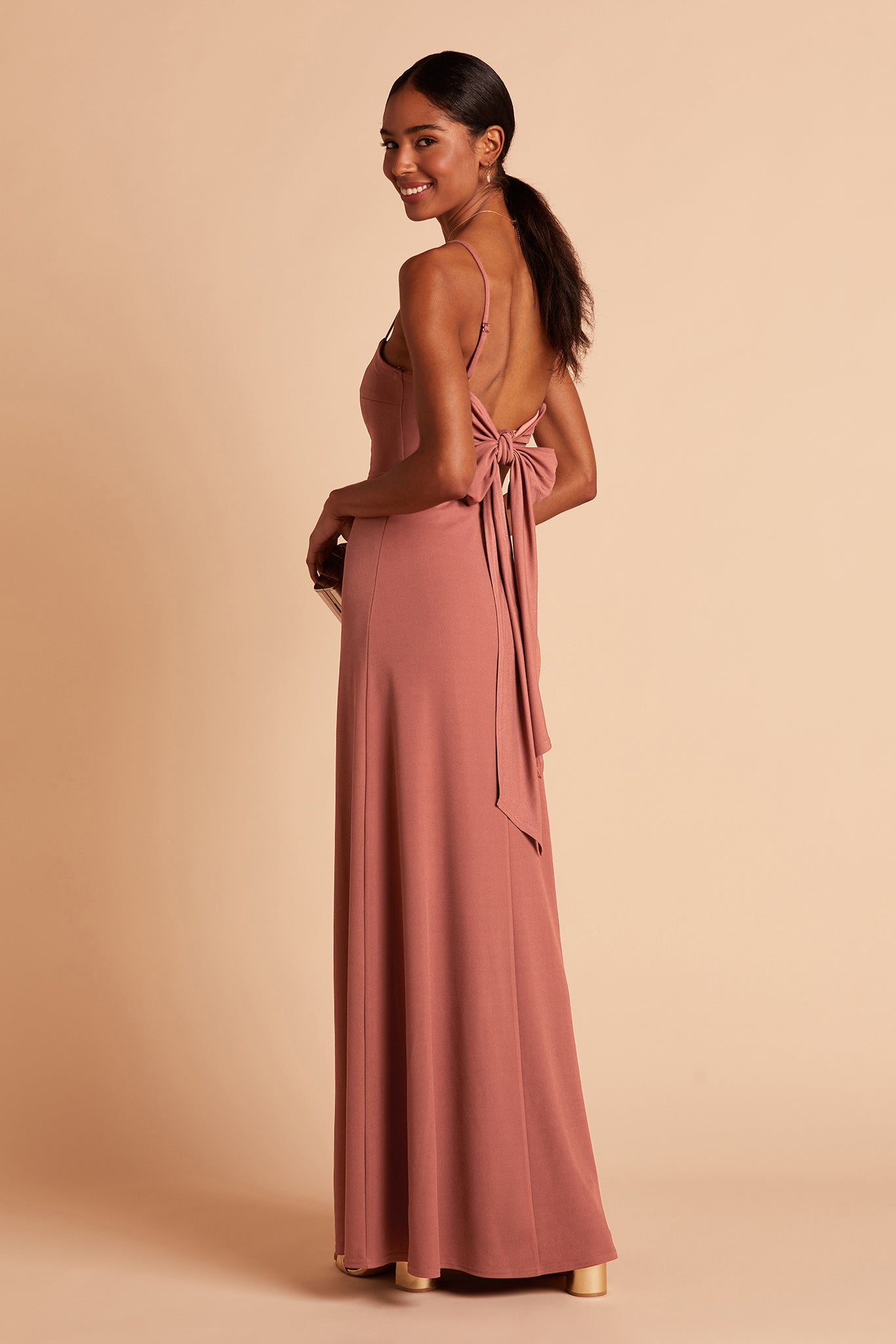 Benny bridesmaid dress in desert rose crepe by Birdy Grey, side view
