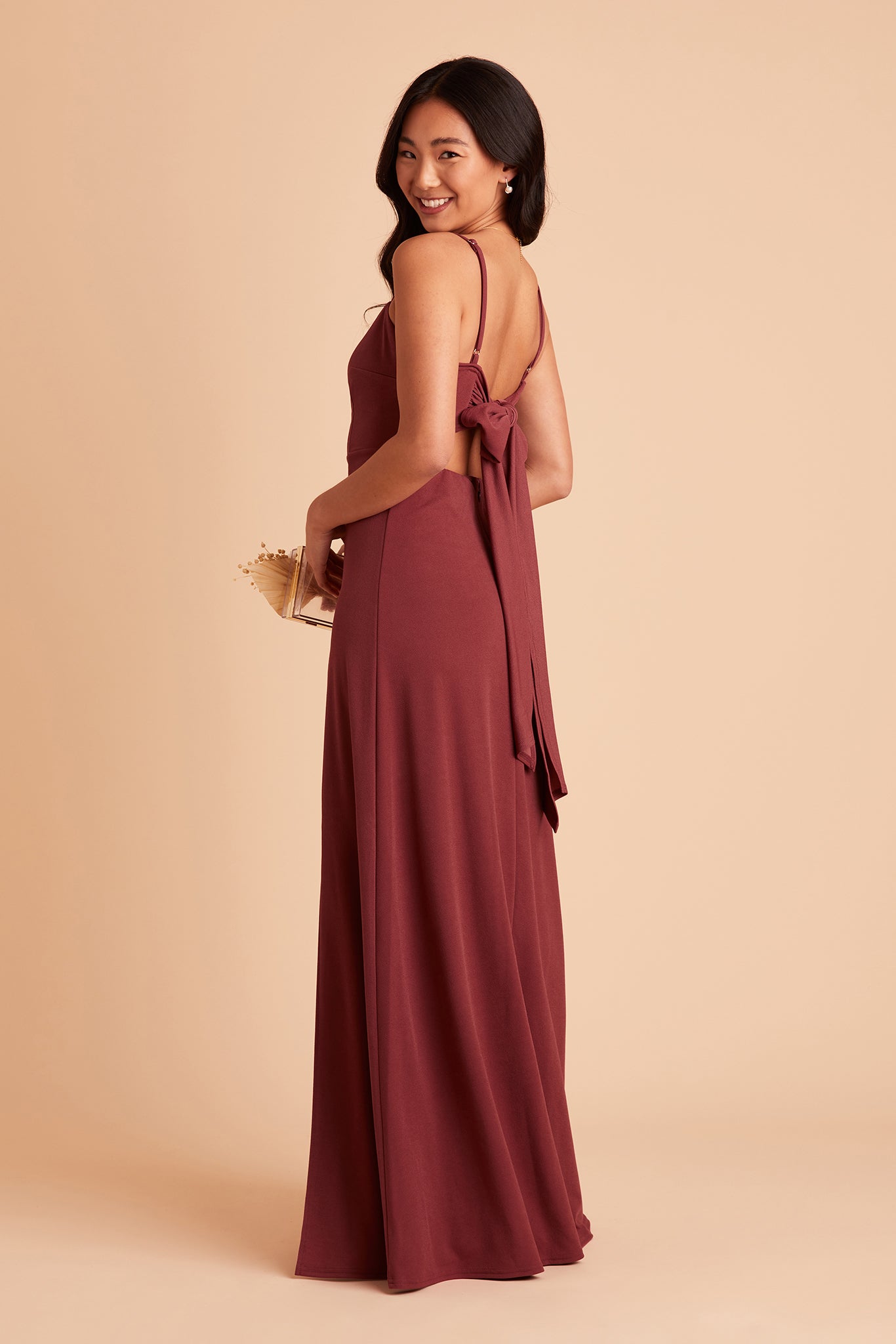 Benny bridesmaid dress in rosewood crepe by Birdy Grey, side view