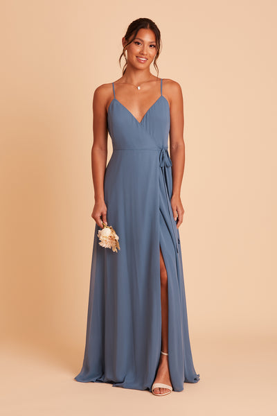 Cindy bridesmaid dress with slit in twilight chiffon by Birdy Grey, front view