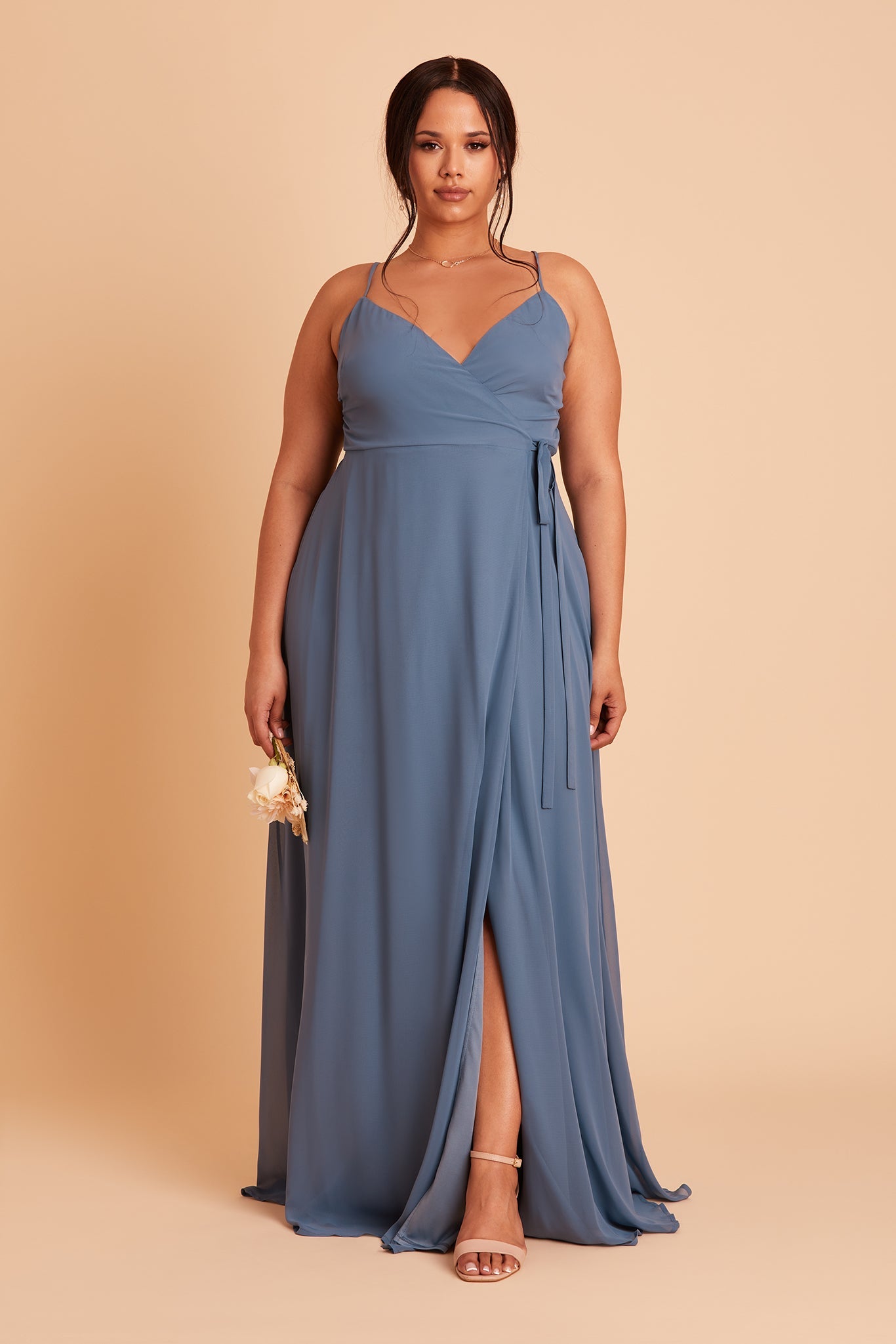 Cindy plus size bridesmaid dress with slit in twilight chiffon by Birdy Grey, front view