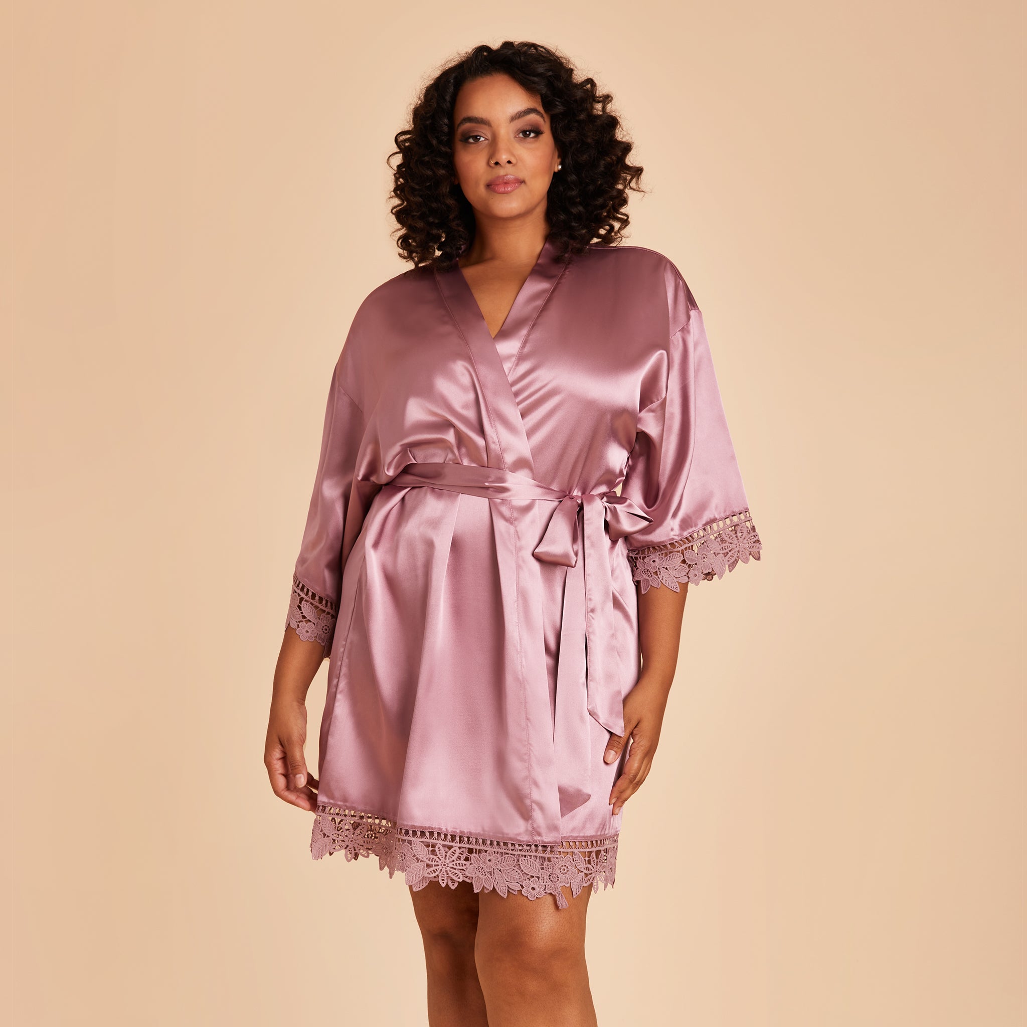 Dark Mauve Claudine Lace Robe - front view
