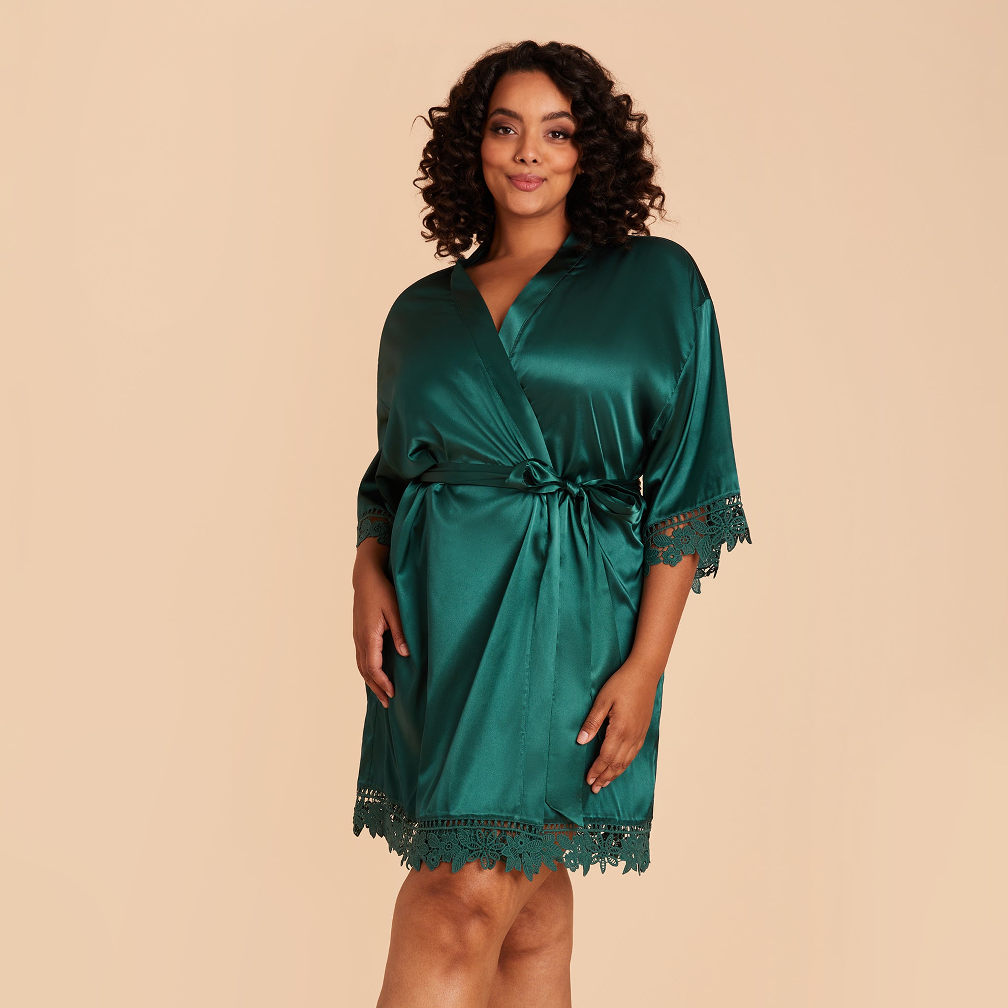 Claudine Lace Robe in Emerald by Birdy Grey, front view