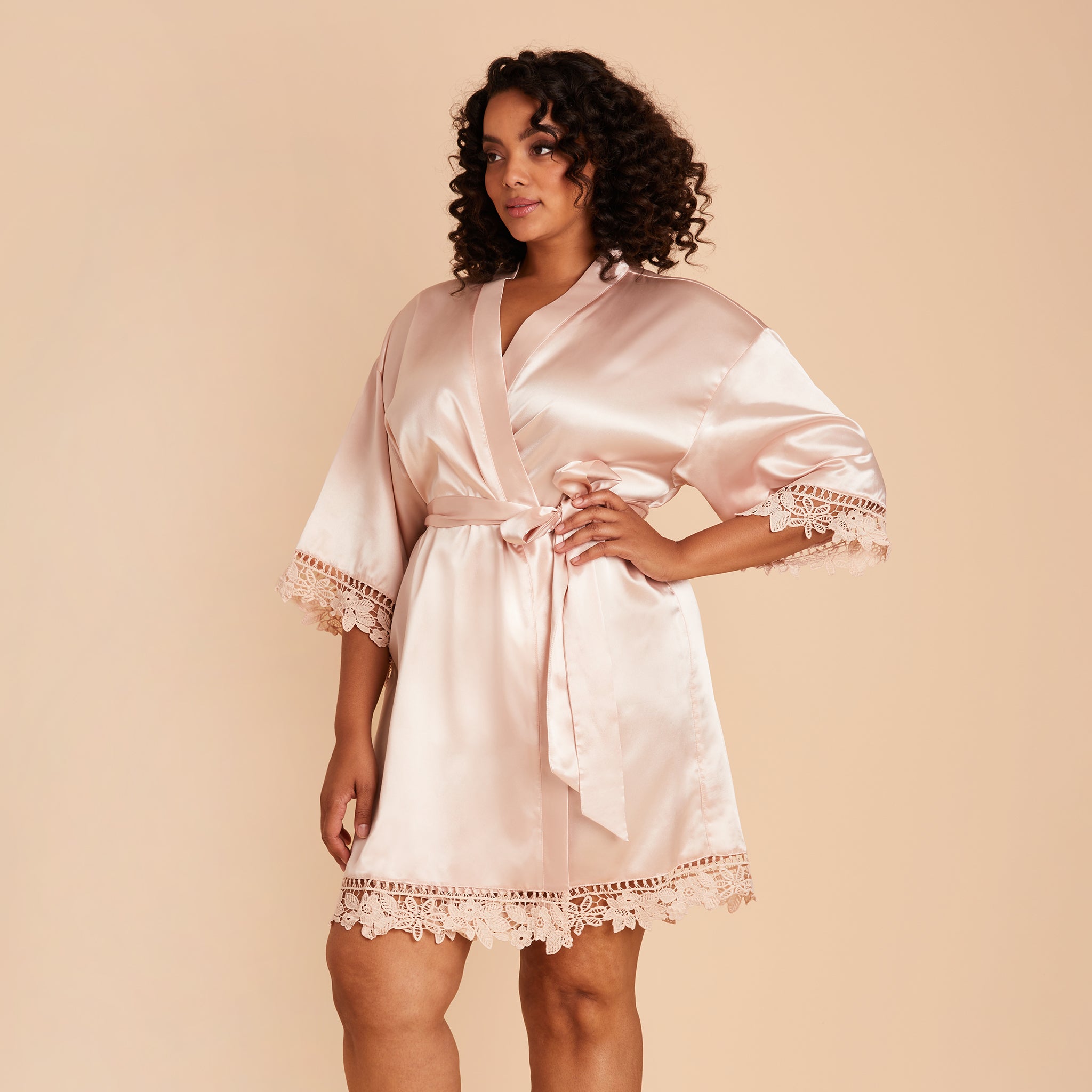 Claudine Lace Robe in Pale Blush by Birdy Grey, front view