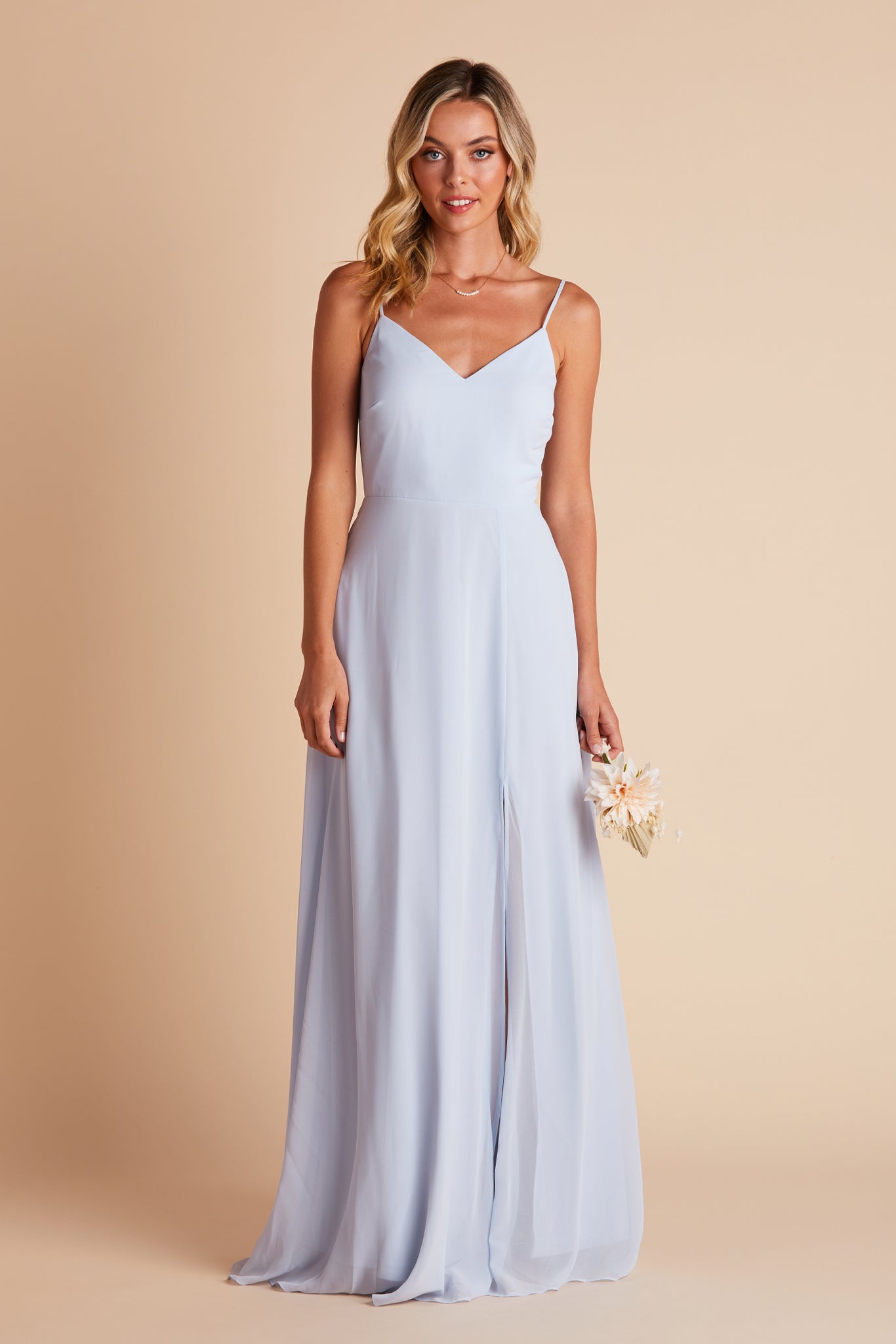 Devin convertible bridesmaid dress in ice blue chiffon by Birdy Grey, front view