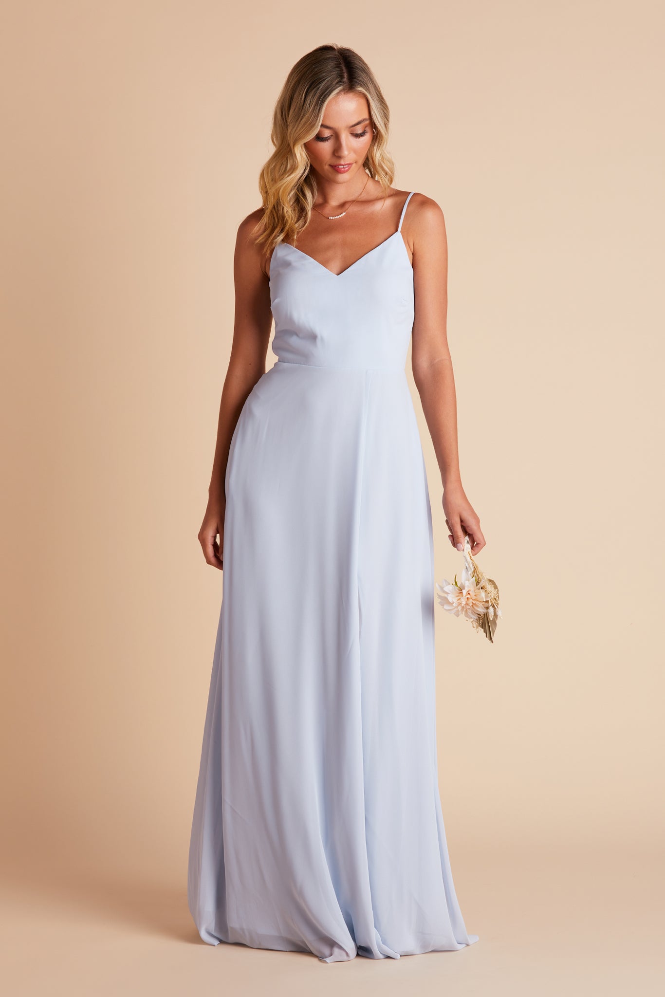 Devin convertible bridesmaid dress  in ice blue chiffon by Birdy Grey, front view