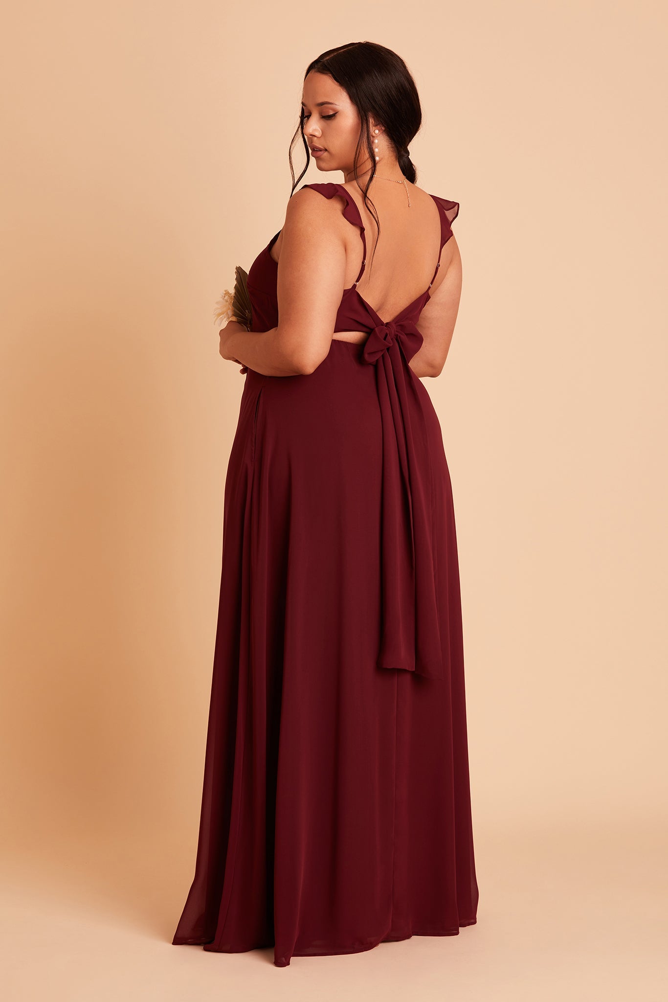 Doris plus size bridesmaid dress with slit in cabernet burgundy chiffon by Birdy Grey, back view
