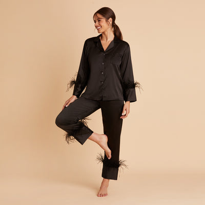 Feathered Pajama Set in black by Birdy Grey, front view