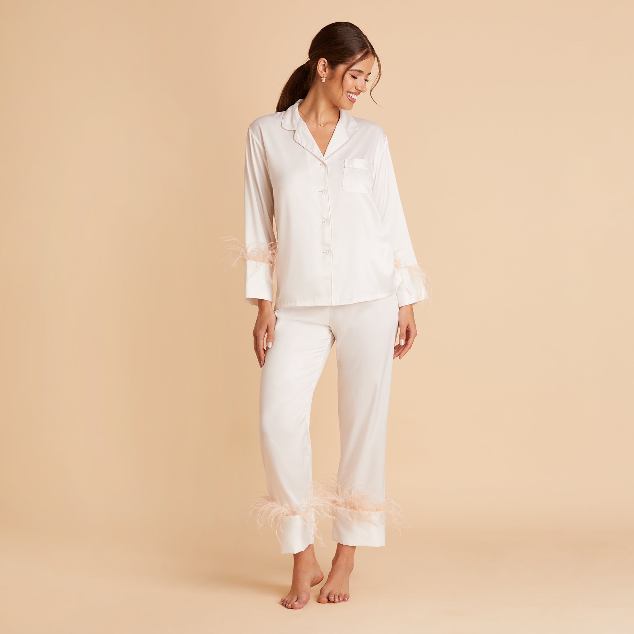 Feathered Pajama Set in white by Birdy Grey, front view