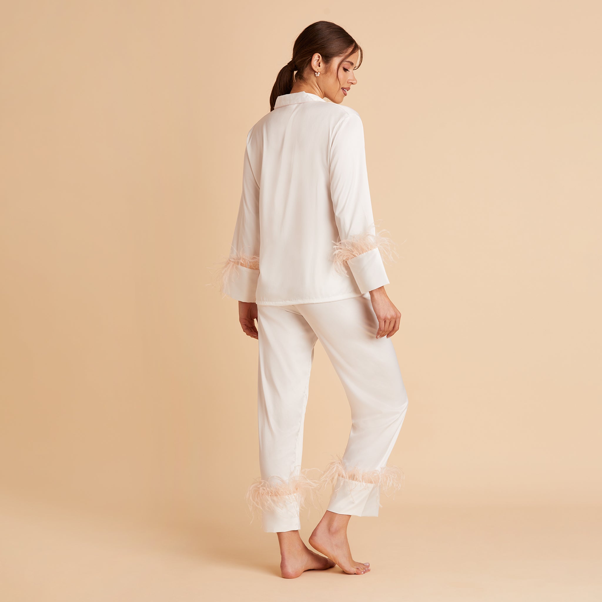 Feathered Pajama Set in white by Birdy Grey, back view