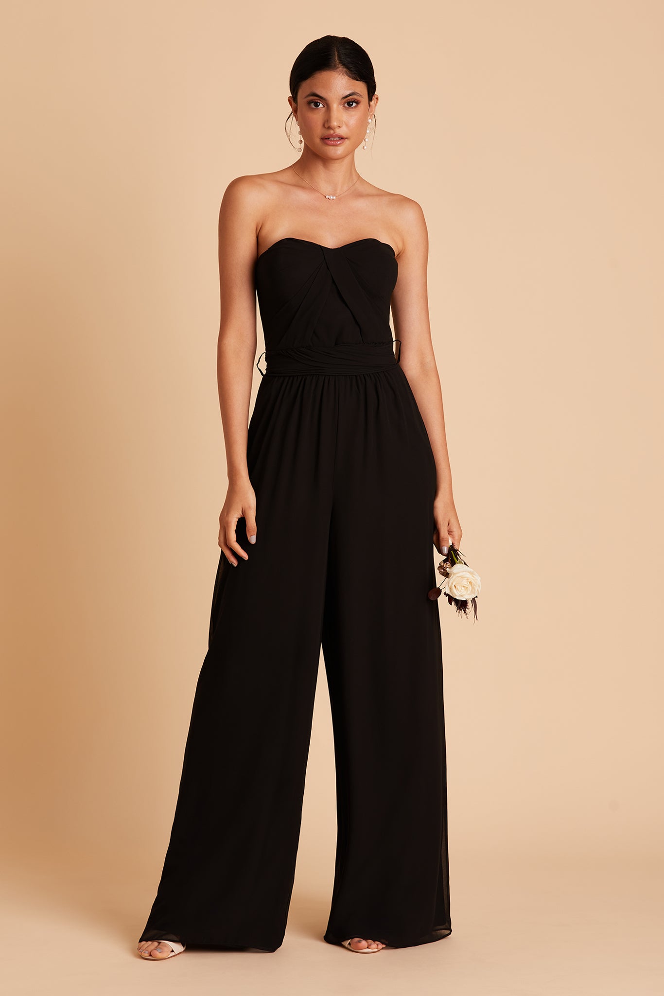 Black Azazie Maura Sequins Lace Chiffon Jumpsuit/Pantsuit | Azazie