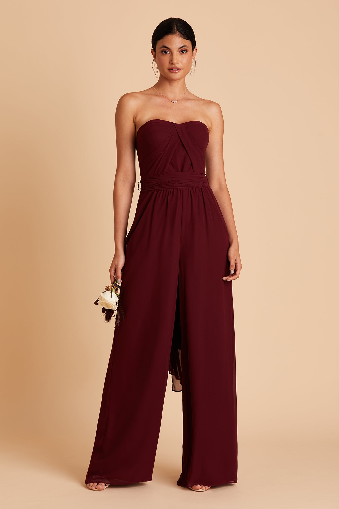 Gigi convertible jumpsuit in cabernet chiffon by Birdy Grey, front view