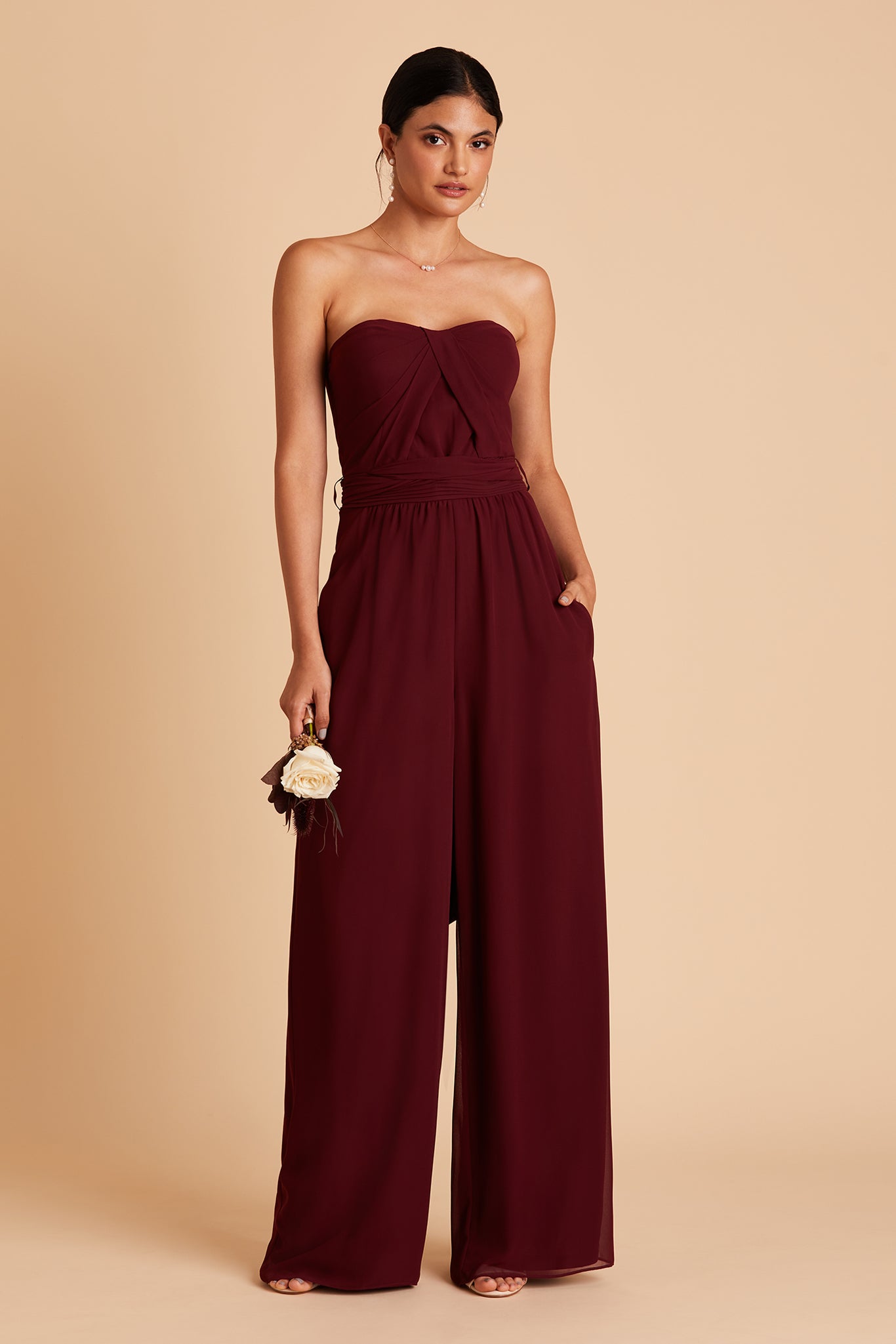 Gigi convertible jumpsuit in cabernet chiffon by Birdy Grey, front view