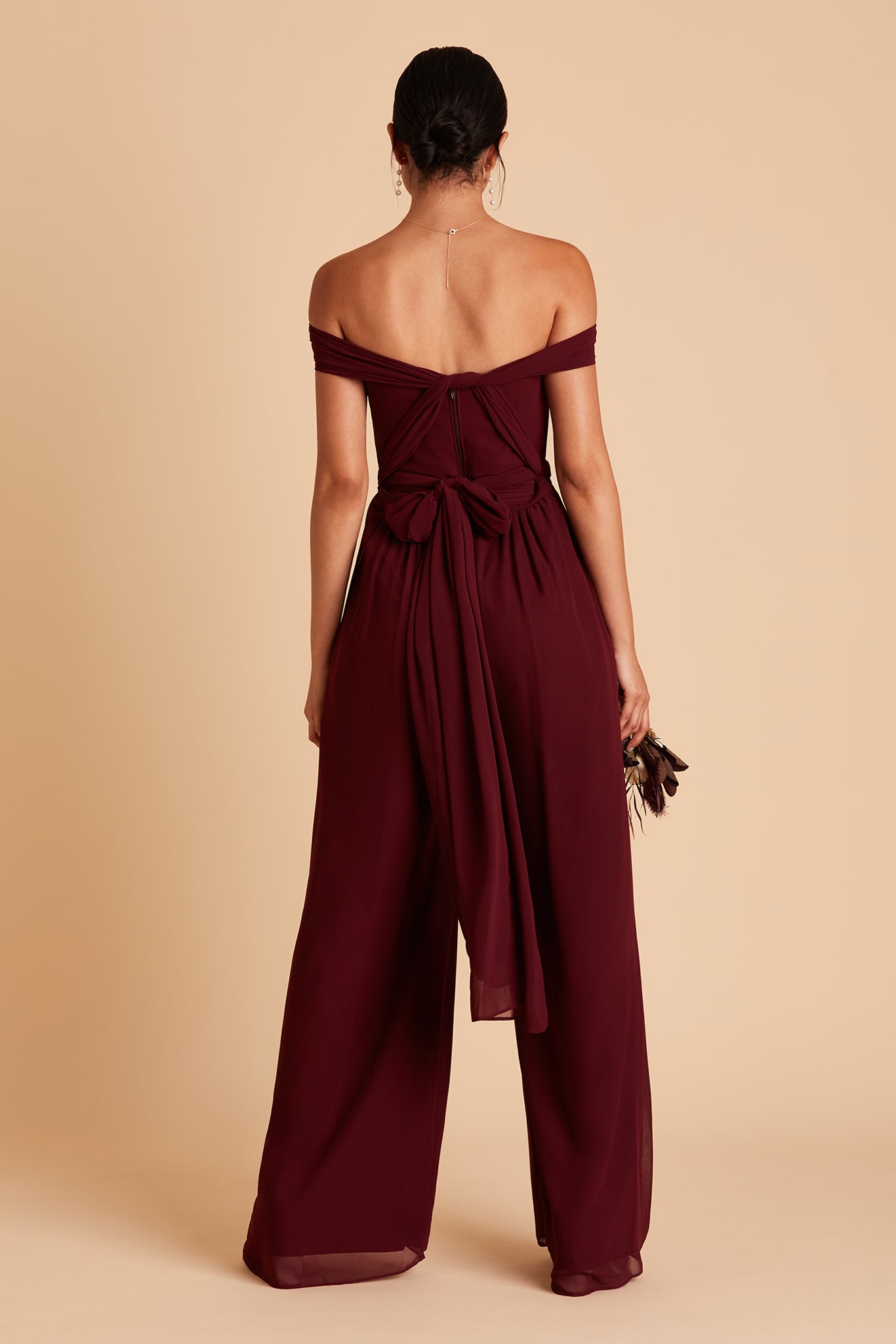 Gigi convertible jumpsuit in cabernet chiffon by Birdy Grey, back view