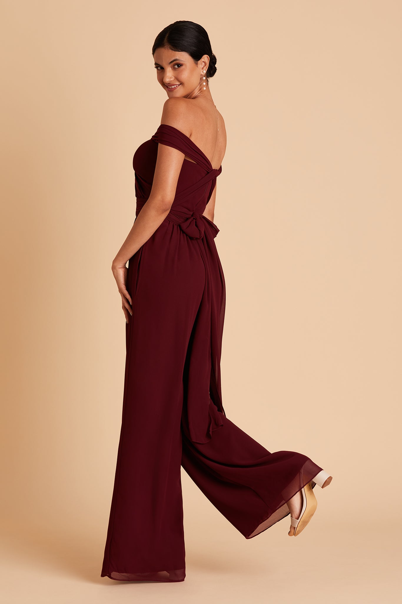 Gigi convertible jumpsuit in cabernet chiffon by Birdy Grey, side view