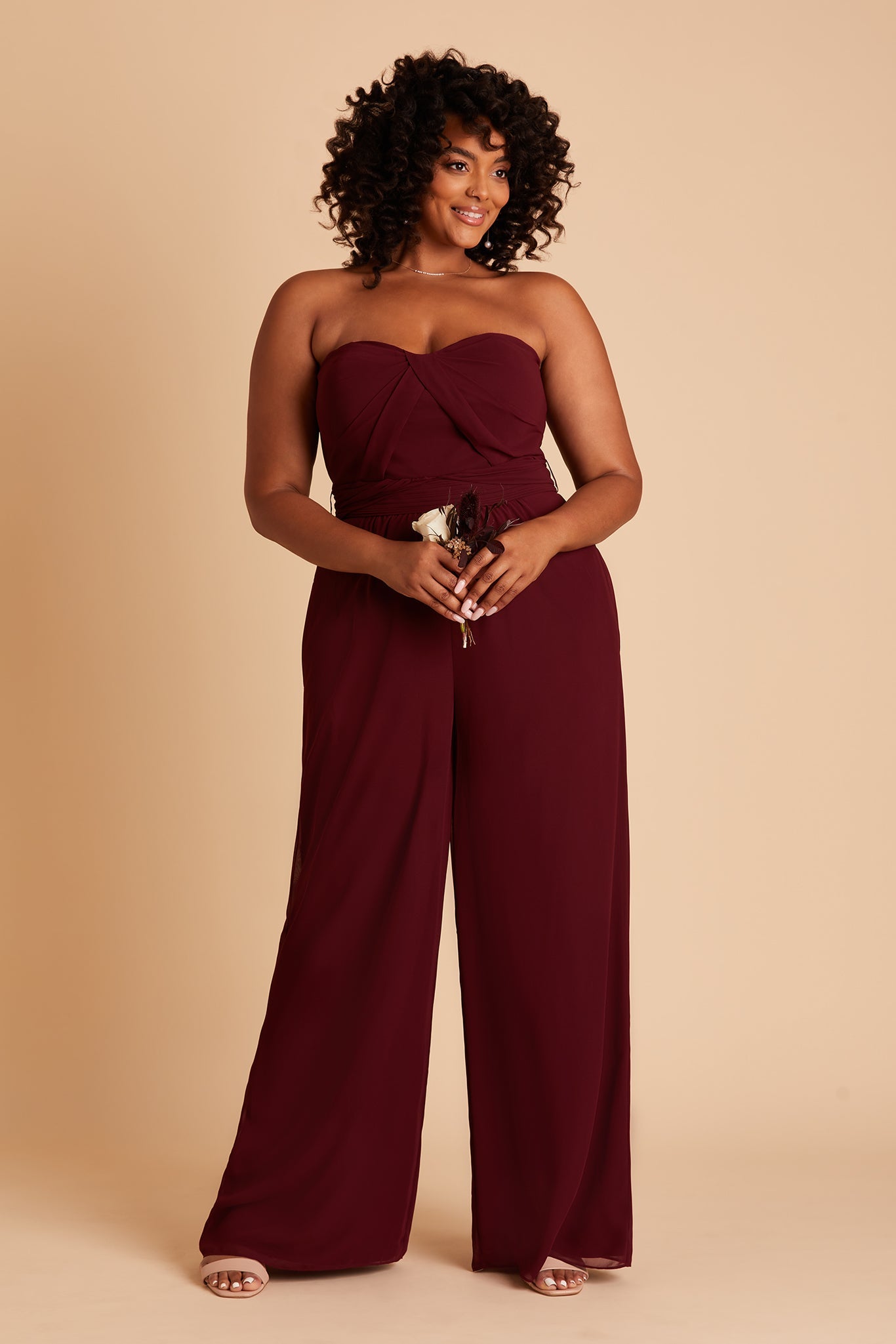 Gigi plus size convertible jumpsuit in cabernet chiffon by Birdy Grey, front view