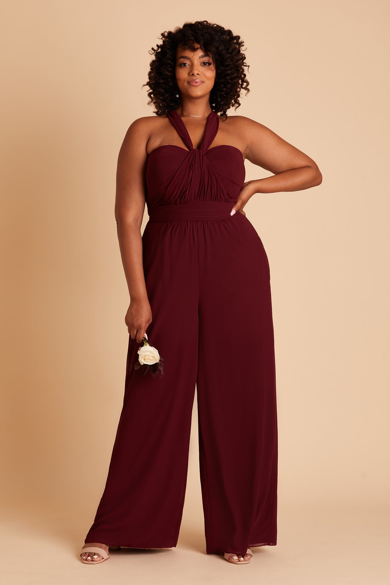 Gigi plus size convertible jumpsuit in cabernet chiffon by Birdy Grey, front view