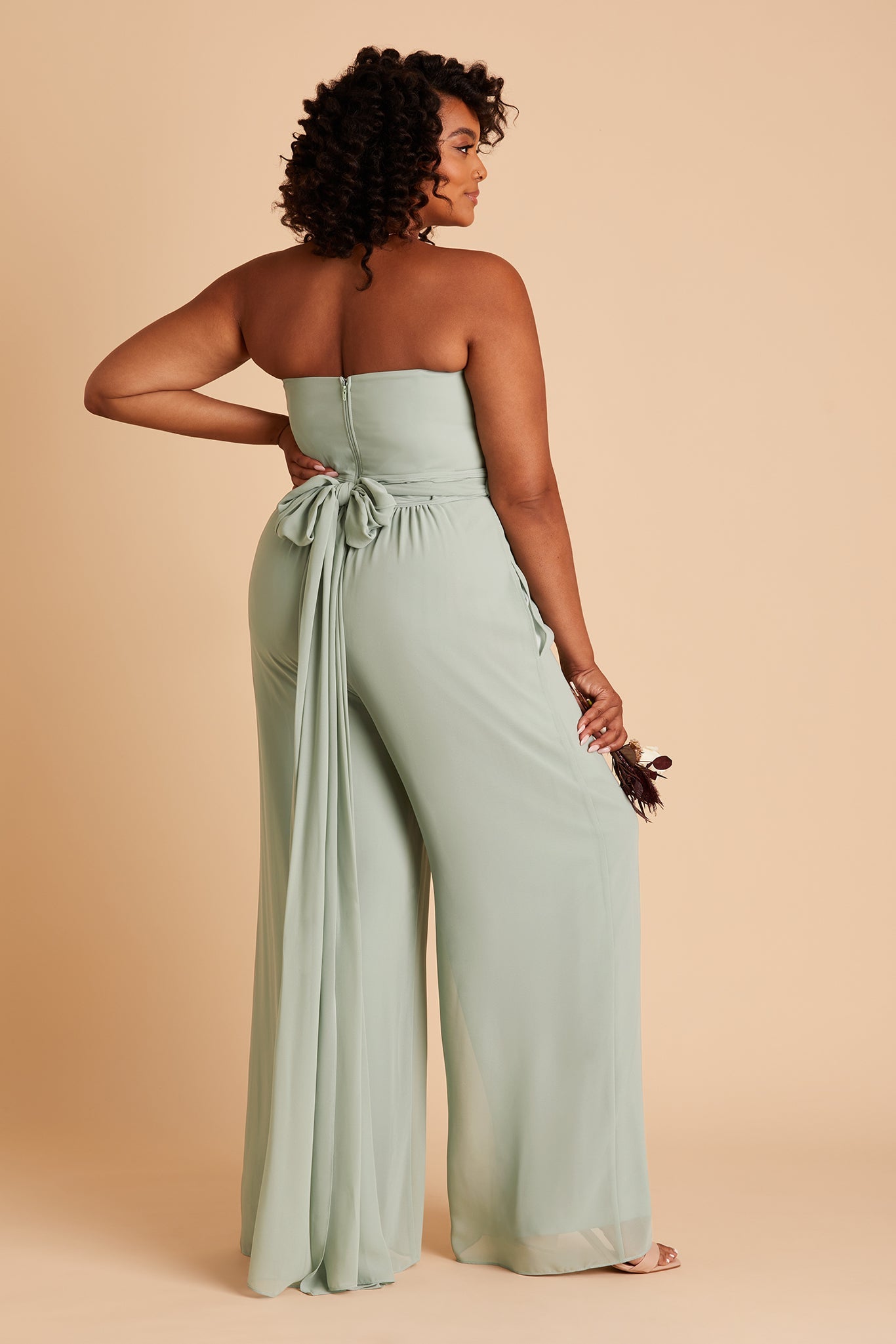 Gigi plus size convertible jumpsuit in sage chiffon by Birdy Grey, back view
