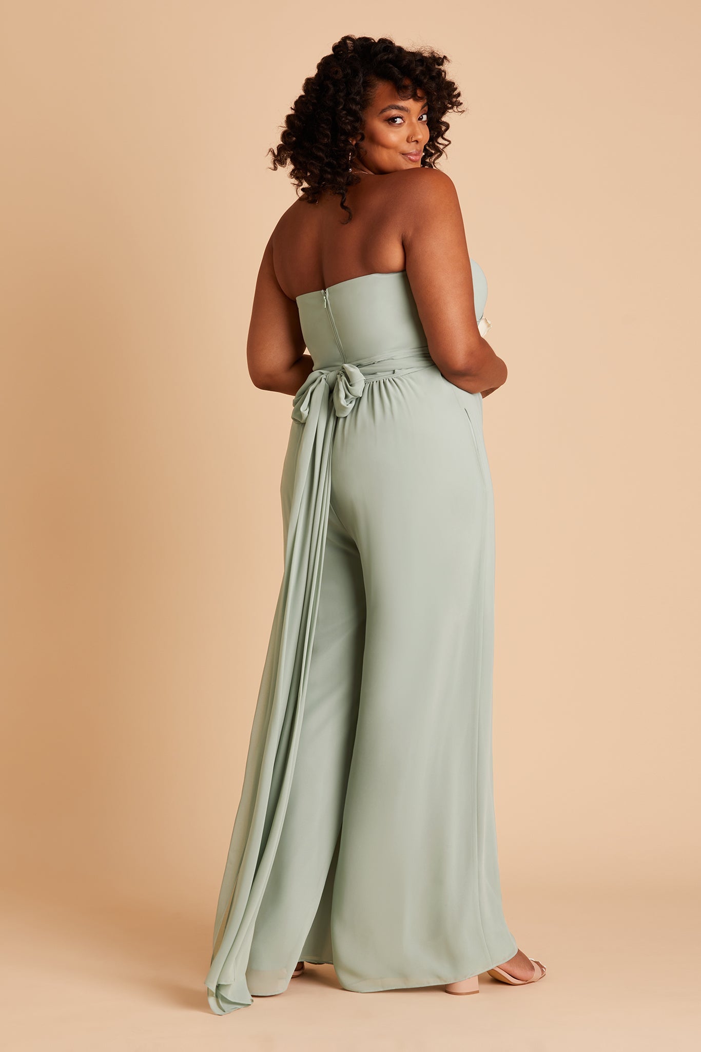 Gigi plus size convertible jumpsuit in sage chiffon by Birdy Grey, back view