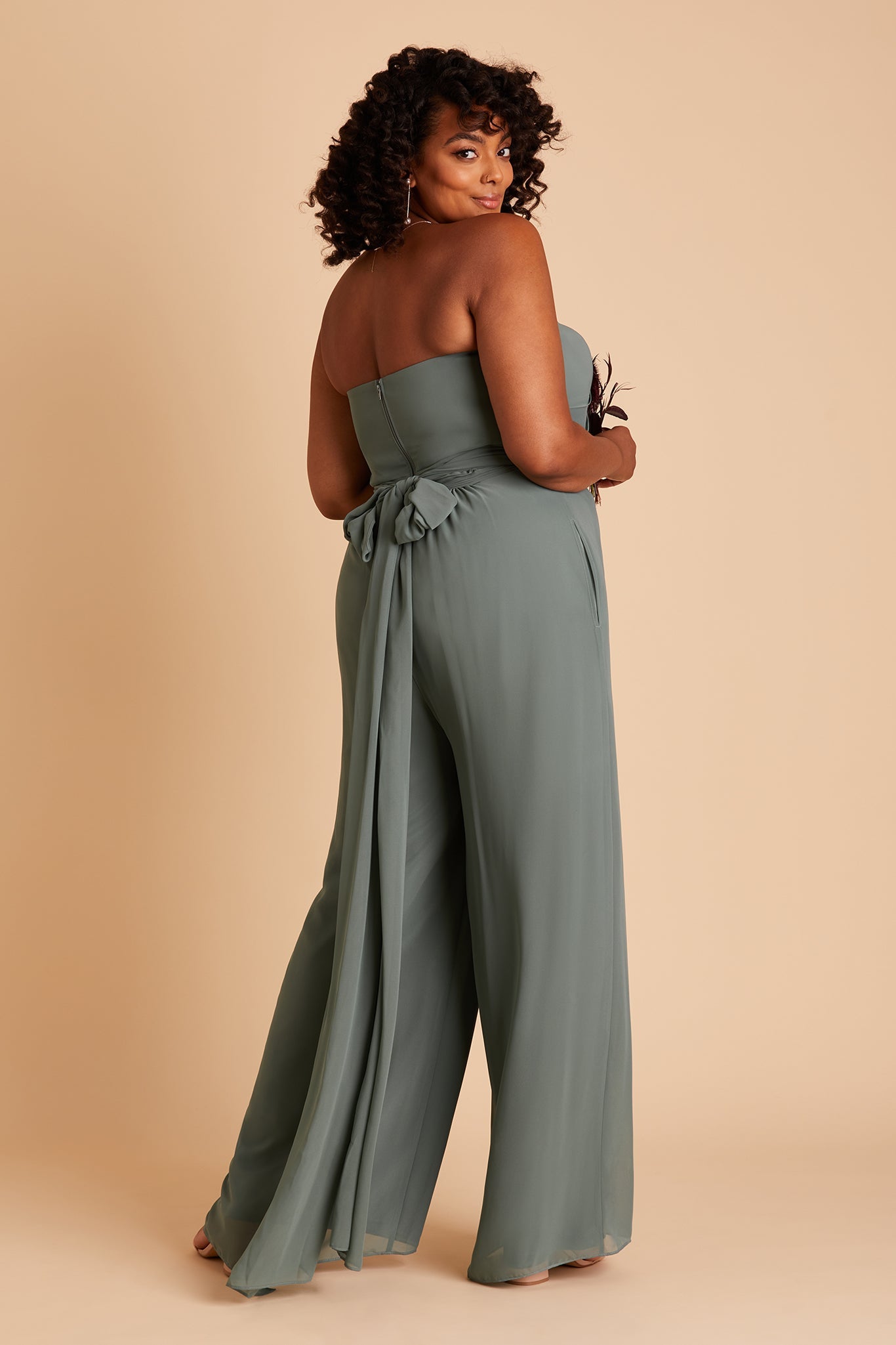 Gigi plus size convertible jumpsuit in sea glass chiffon by Birdy Grey, back view