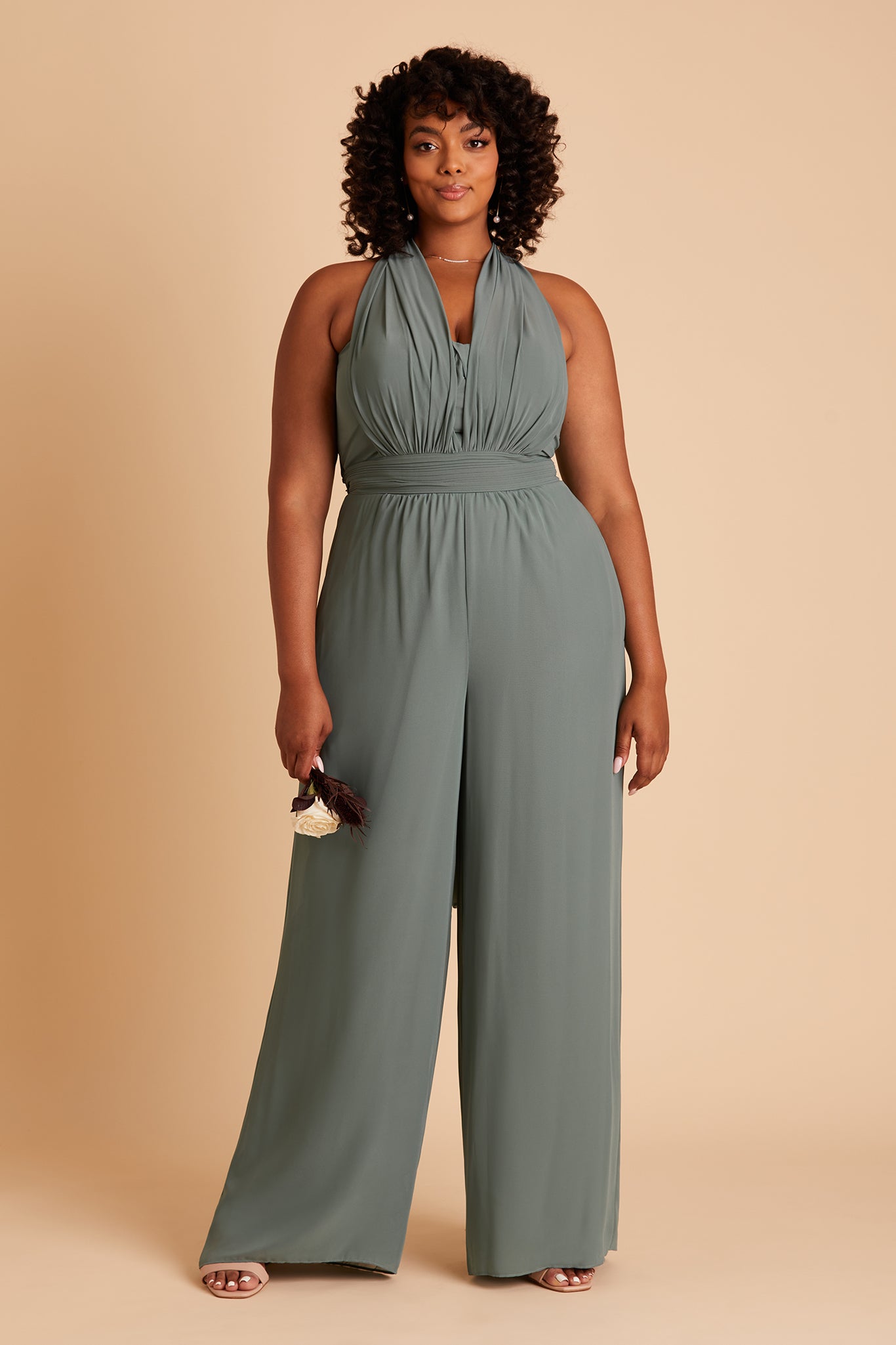 Gigi plus size convertible jumpsuit in sea glass chiffon by Birdy Grey, front view