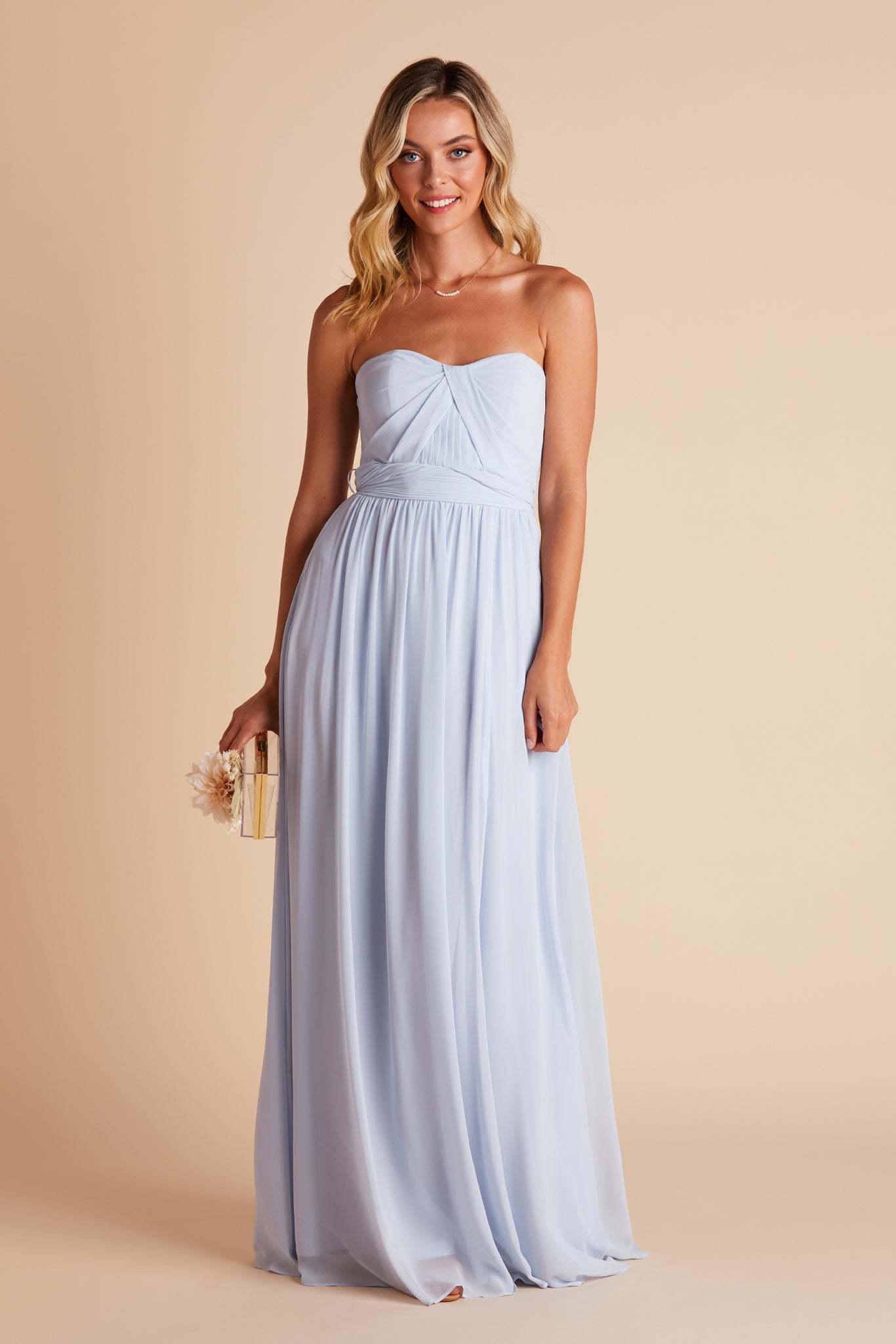 Grace convertible bridesmaid dress in ice blue chiffon by Birdy Grey, front view