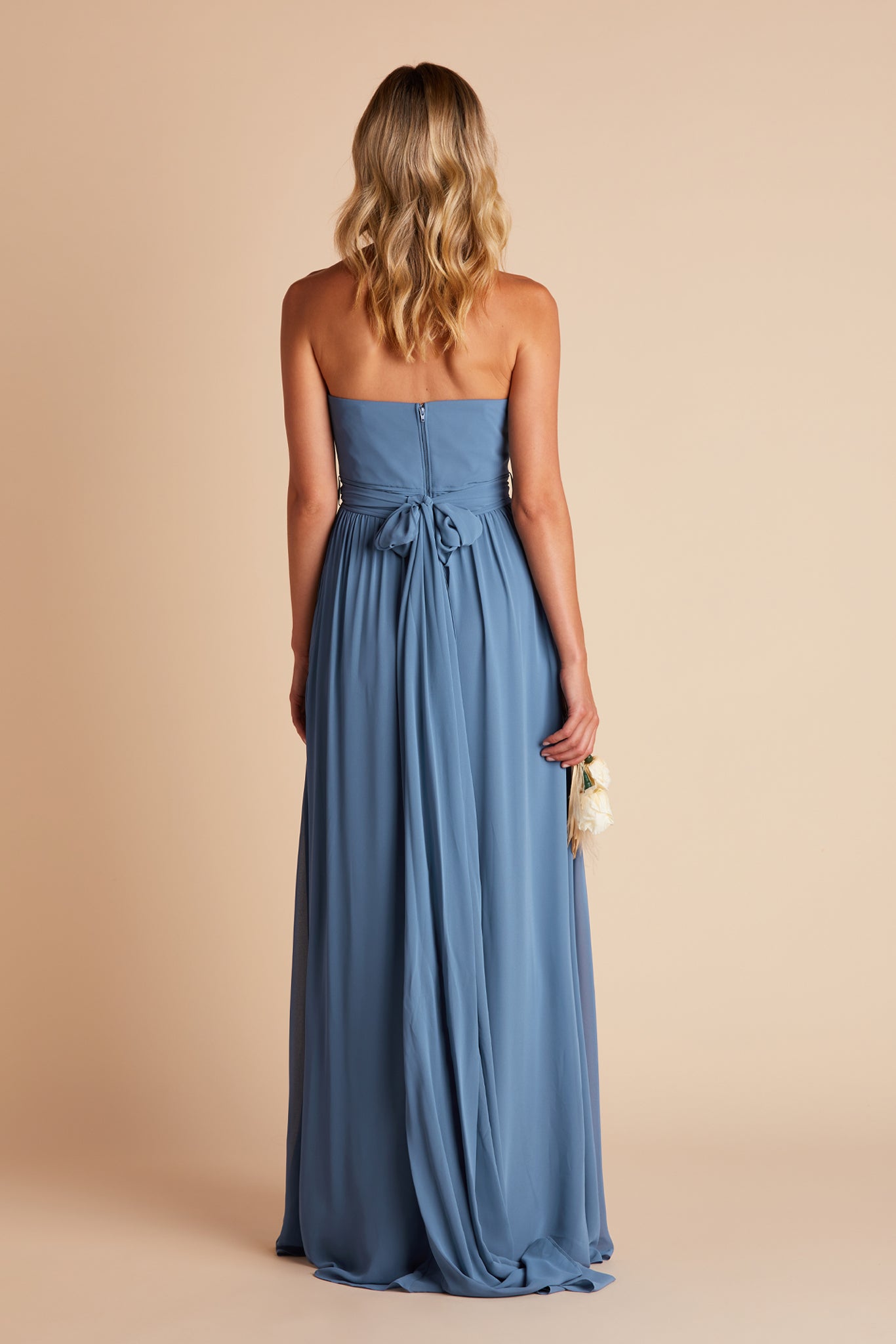 Grace convertible bridesmaid dress with slit in twilight blue chiffon by Birdy Grey, back view