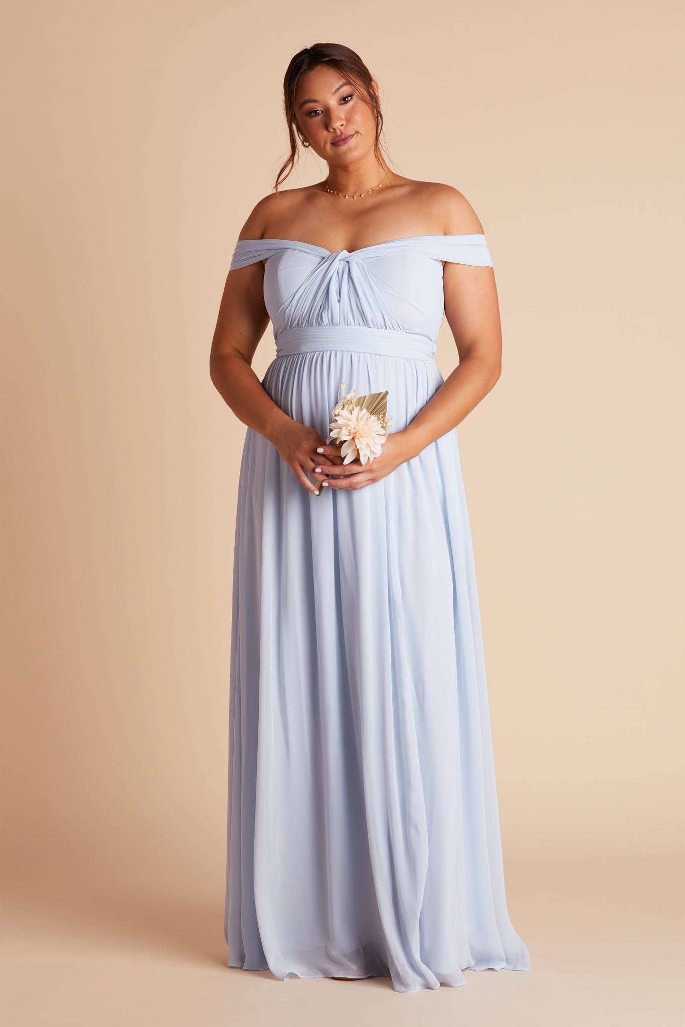 Grace convertible plus size bridesmaid dress in ice blue chiffon by Birdy Grey, front view