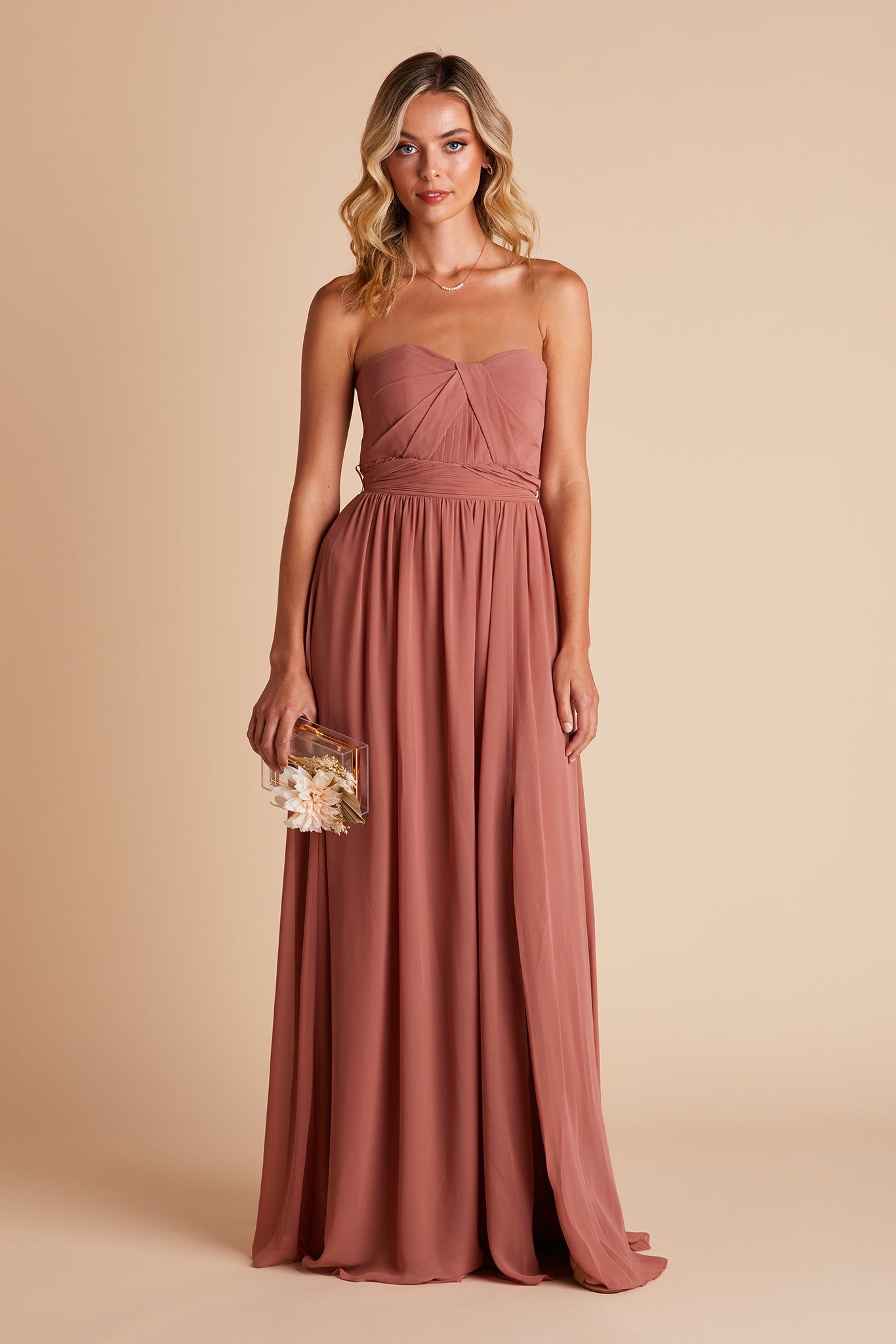 Grace convertible bridesmaid dress in desert rose by Birdy Grey, front view