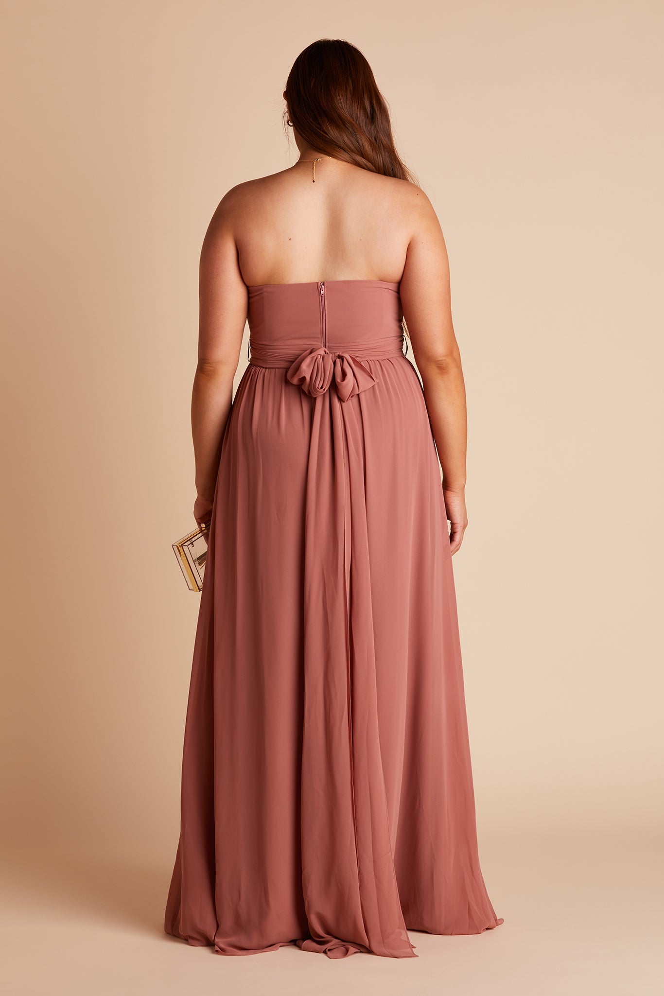Grace convertible plus size bridesmaid dress in desert rose chiffon by Birdy Grey, back view