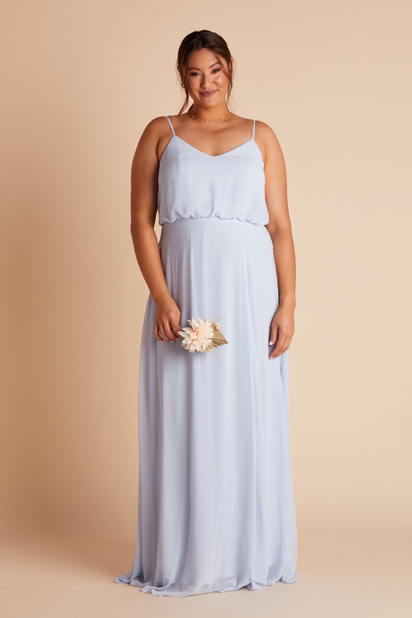 Gwennie plus size bridesmaid dress with slit in ice blue chiffon by Birdy Grey, front view