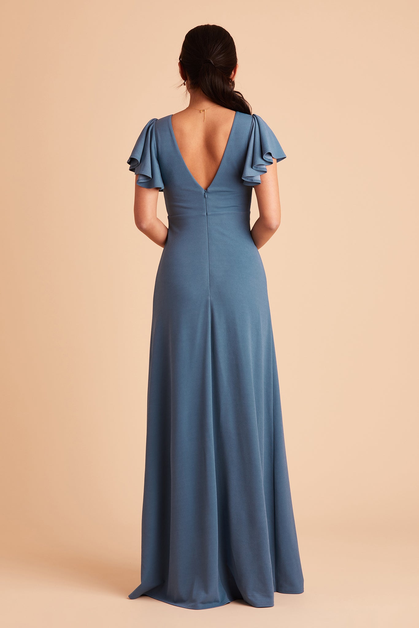 Hannah bridesmaid dress with slit in twilight crepe by Birdy Grey, back view