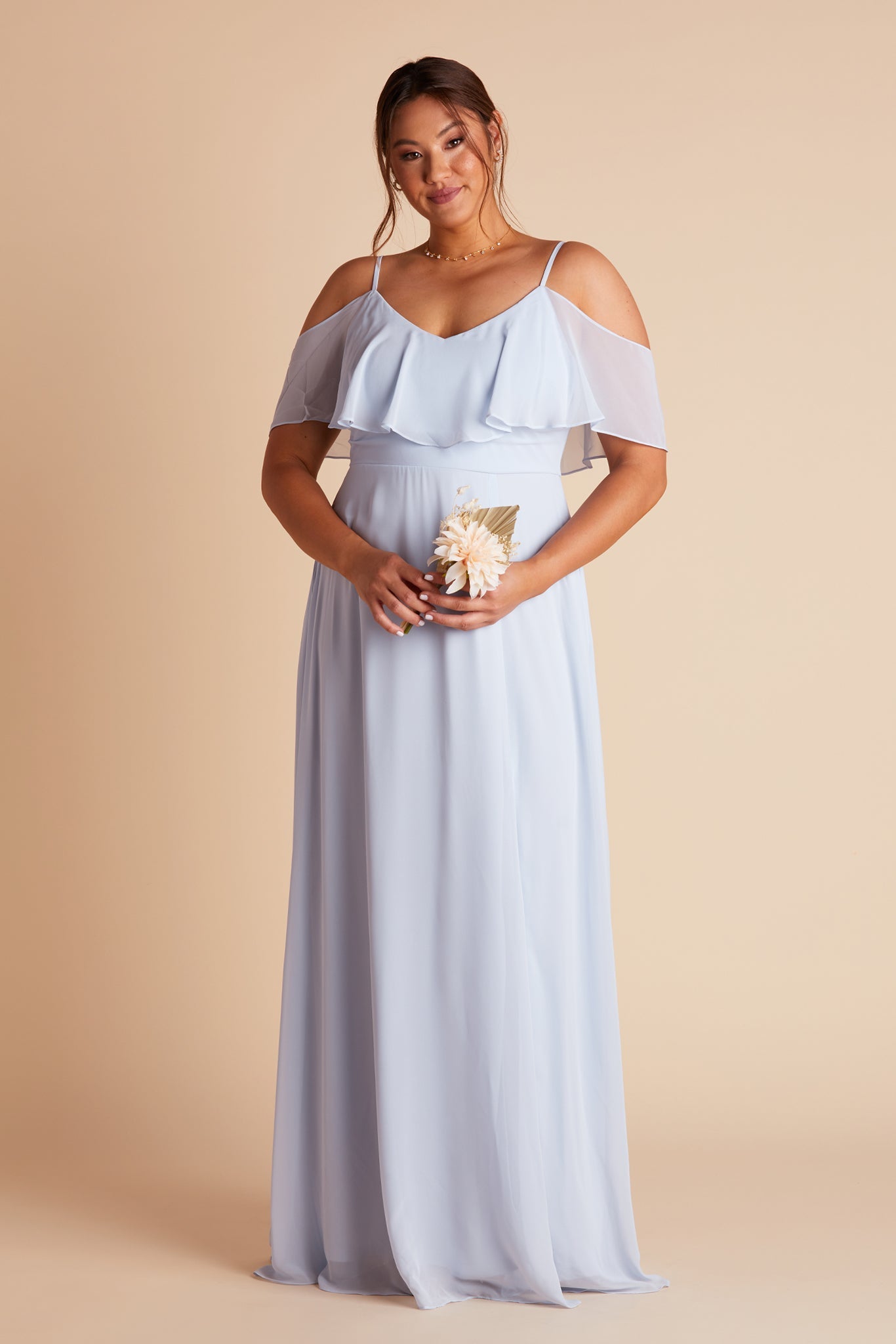 Jane convertible plus size bridesmaid dress in ice blue chiffon by Birdy Grey, front view