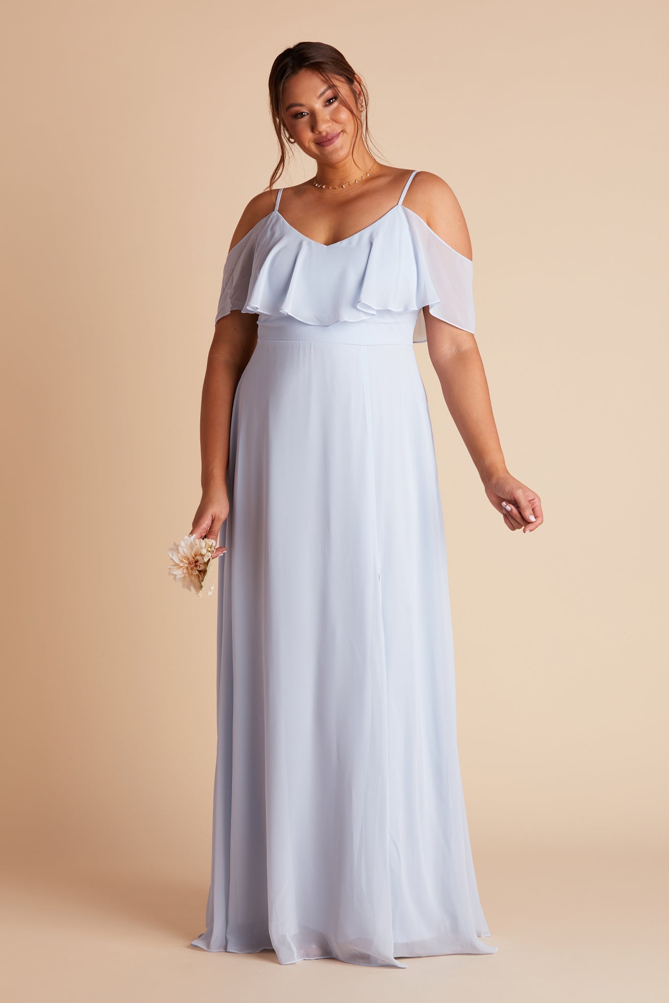 Jane convertible plus size bridesmaid dress in ice blue chiffon by Birdy Grey, front view