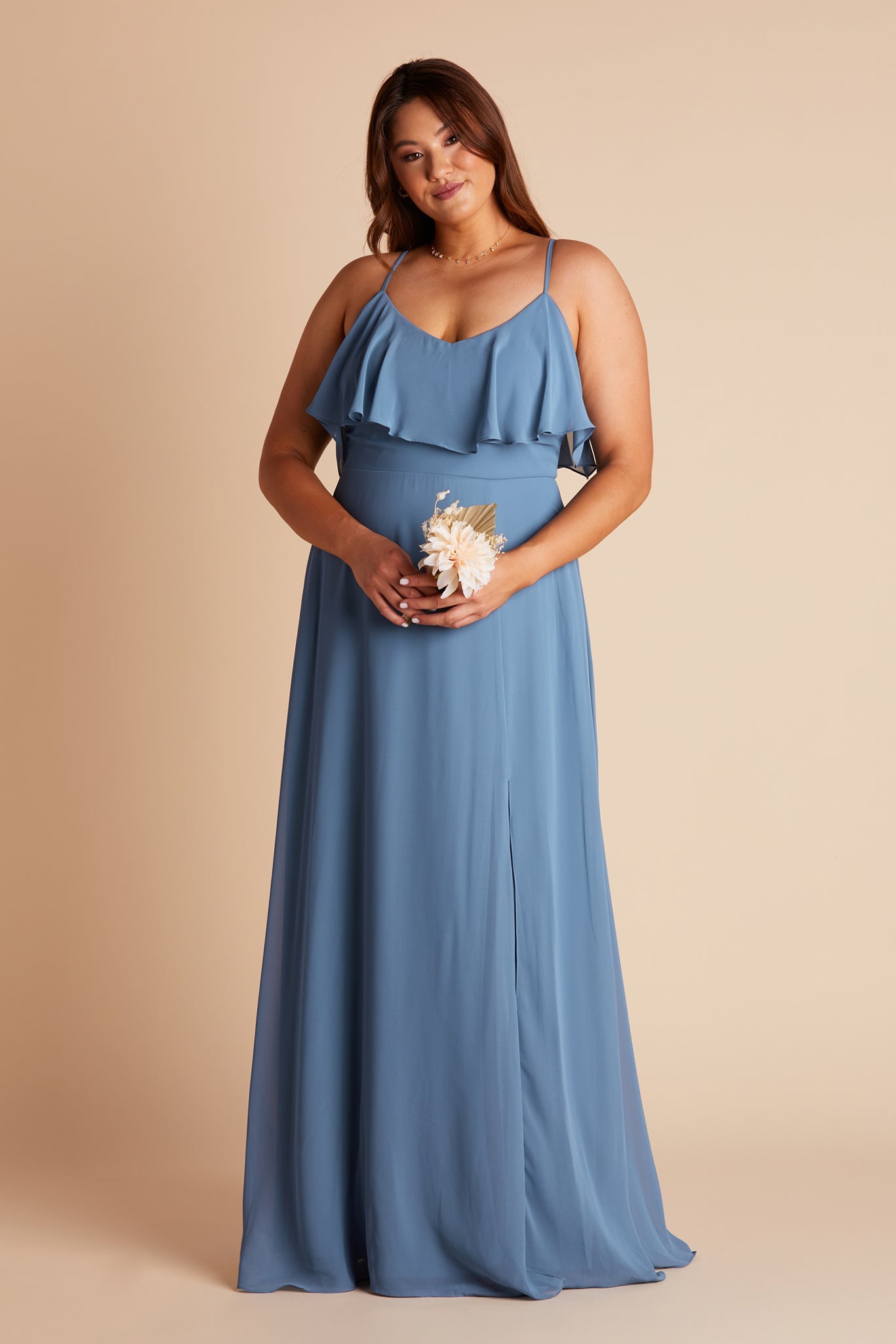 Jane convertible plus size bridesmaid dress in twilight blue chiffon by Birdy Grey, front view
