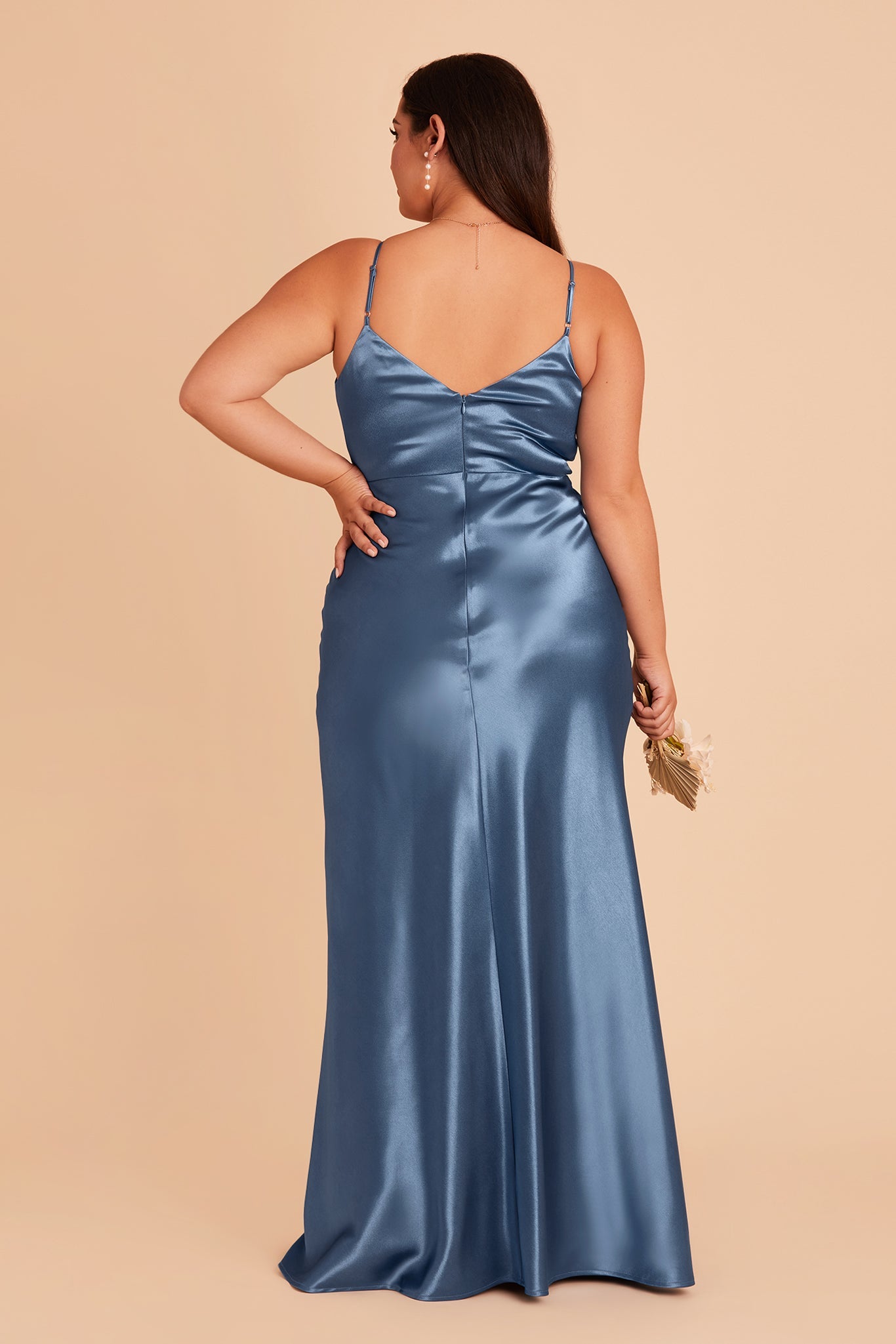 Jay plus size bridesmaid dress with slit in twilight satin by Birdy Grey, back view